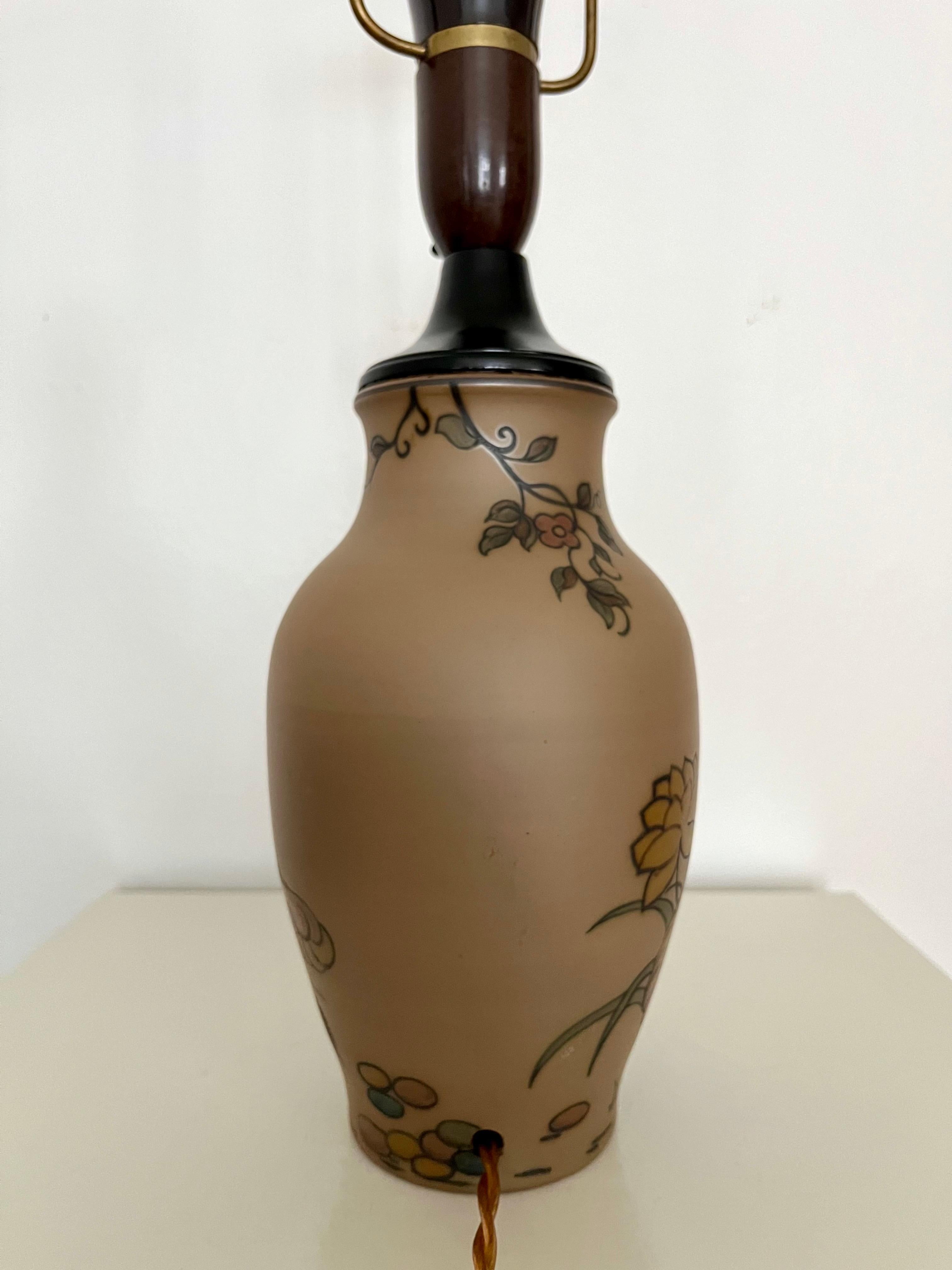 Art Nouveau Ceramic Table Lamp Hand Decorated by L. Hjorth, Denmark, 1930s For Sale 1