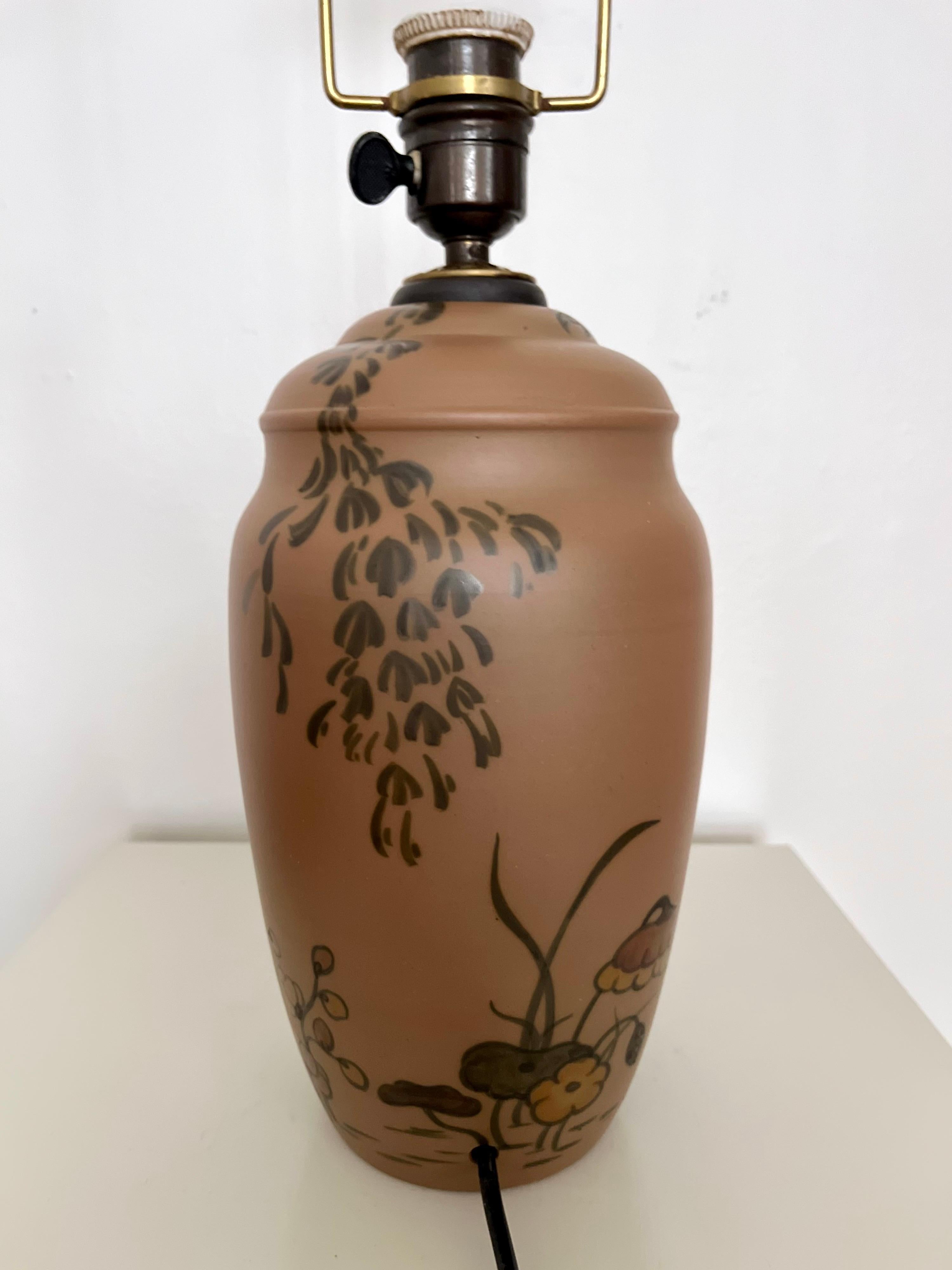 Céramique Lampe de table en céramique Art Nouveau décorée à la main par L. Hjorth, Danemark, années 1930 en vente