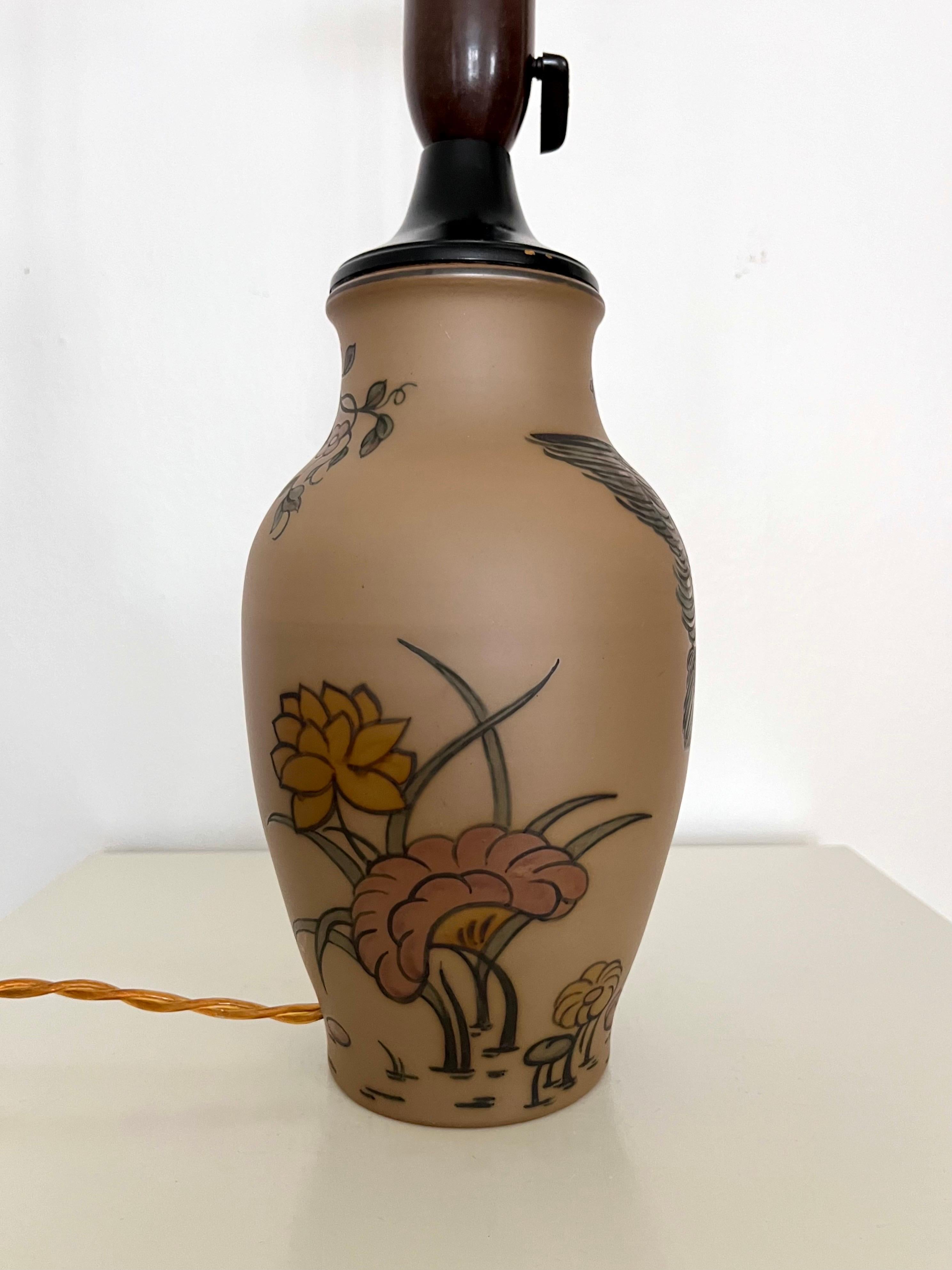 Art Nouveau Ceramic Table Lamp Hand Decorated by L. Hjorth, Denmark, 1930s For Sale 2