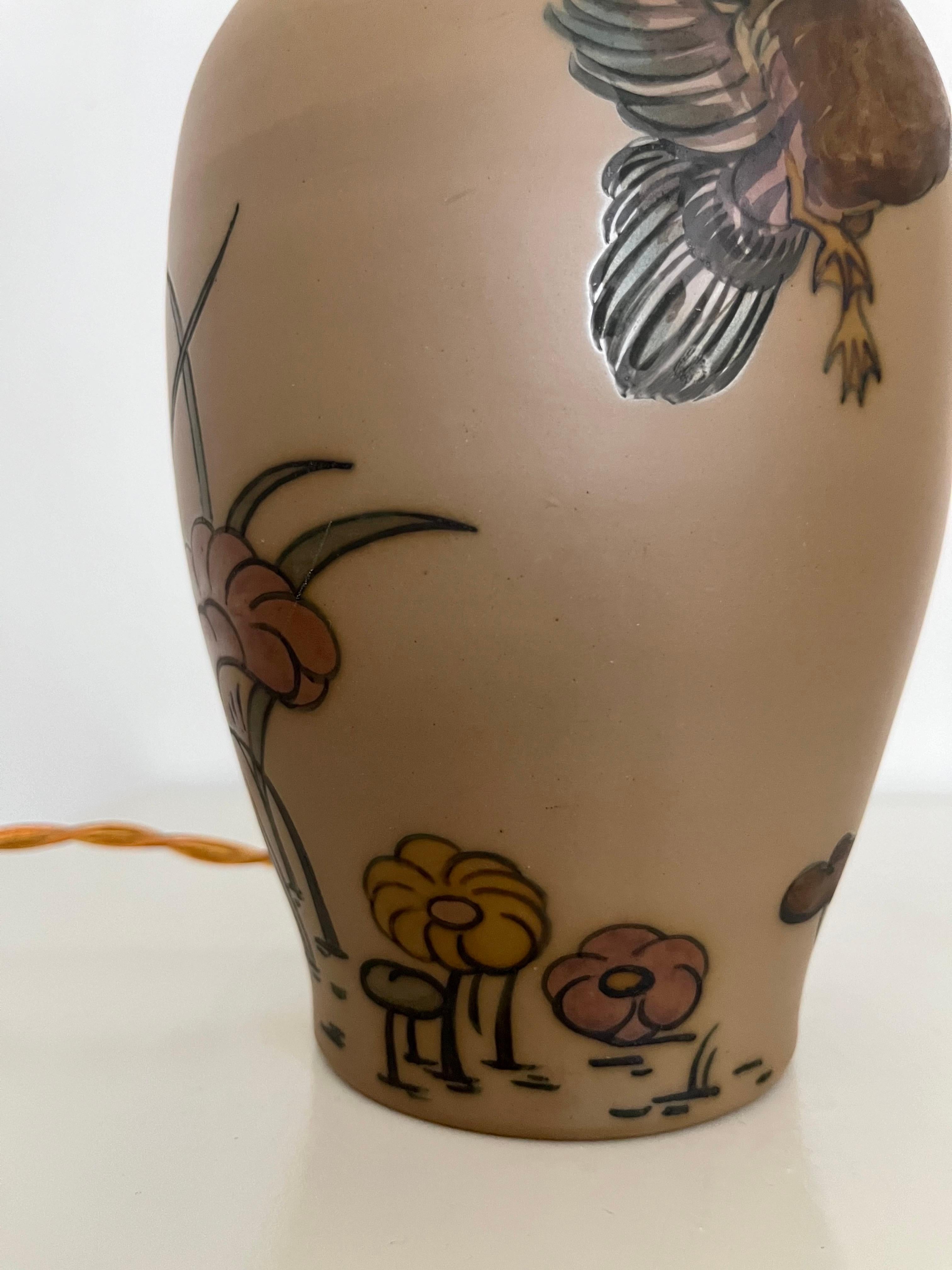 Art Nouveau Ceramic Table Lamp Hand Decorated by L. Hjorth, Denmark, 1930s For Sale 3