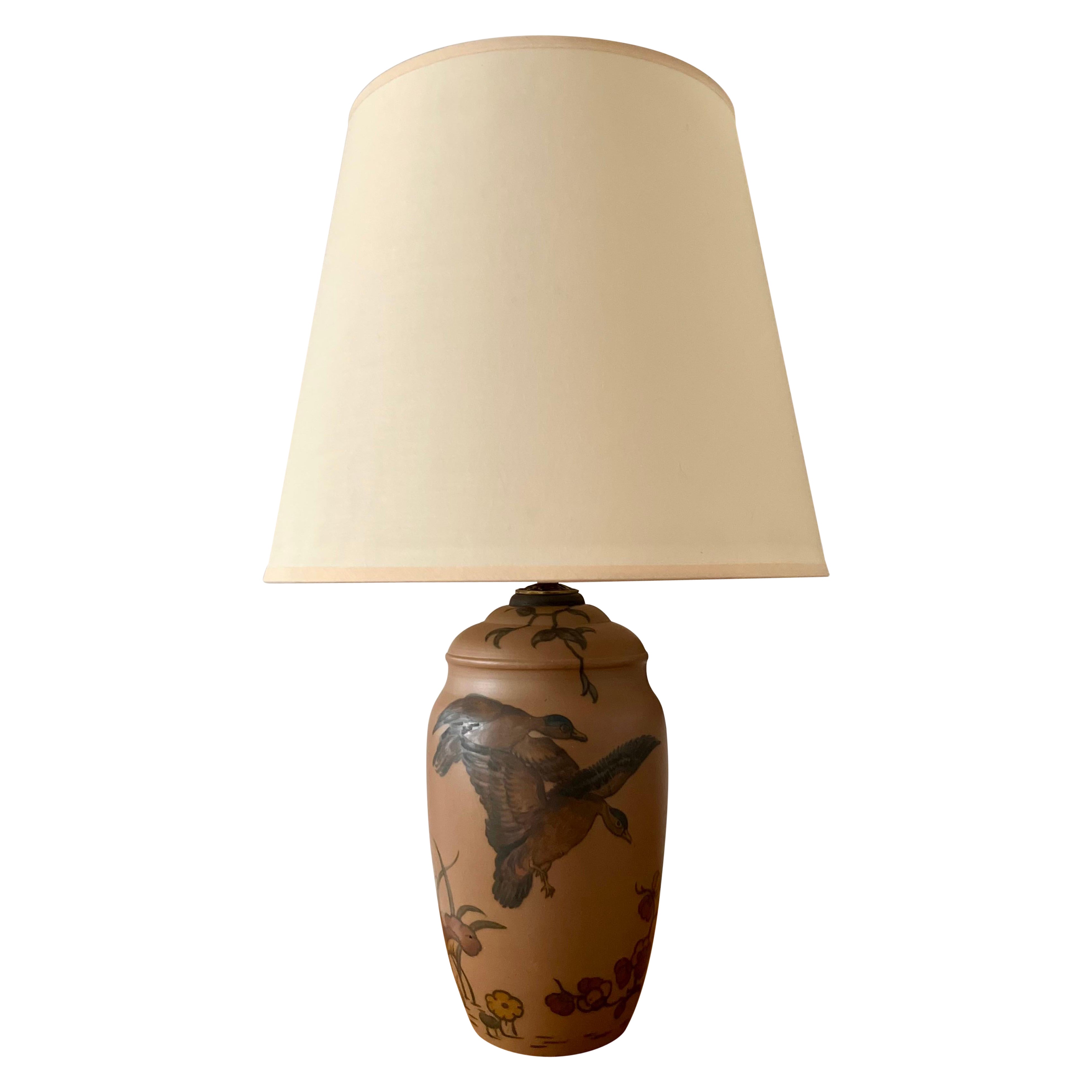 Lampe de table en céramique Art Nouveau décorée à la main par L. Hjorth, Danemark, années 1930