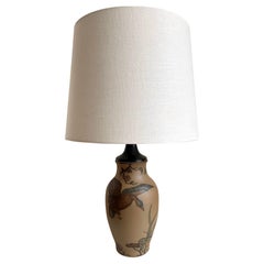 Art Nouveau Ceramic Table Lamp Hand Decorated by L. Hjorth, Denmark, 1930s