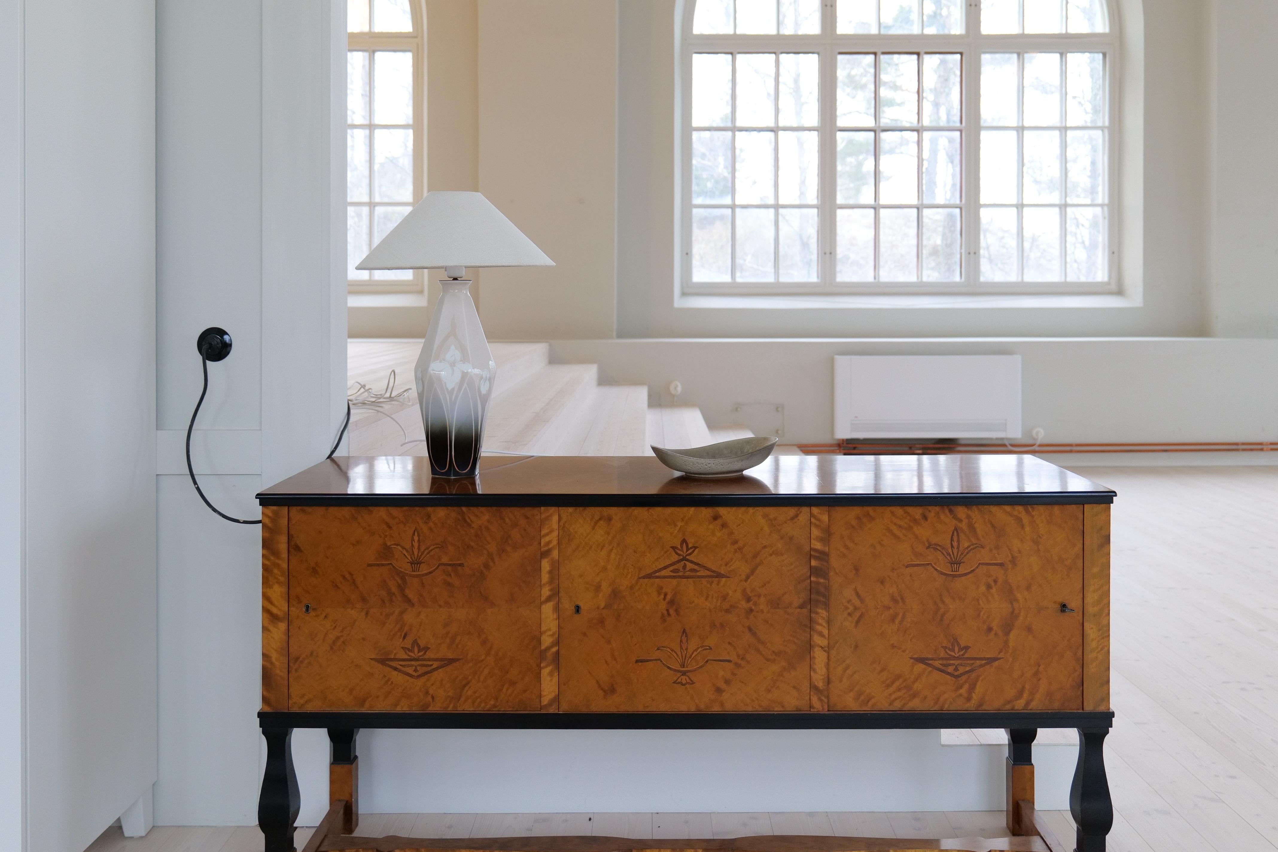 Art Nouveau Ceramic Table Lamp Rörstrand Sweden, 1900 Pintado a mano en venta