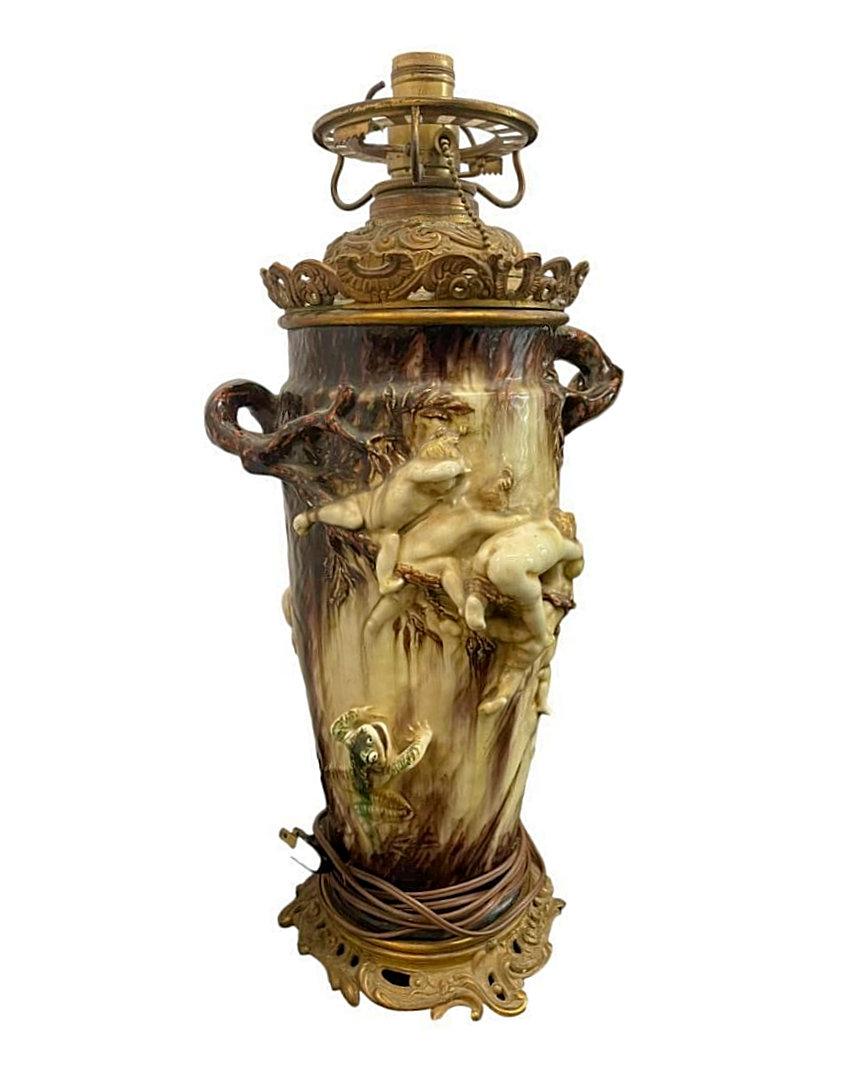 Jugendstil-Tischlampen aus Keramik von Theodore Deck und Gustave Cheret (Art nouveau) im Angebot