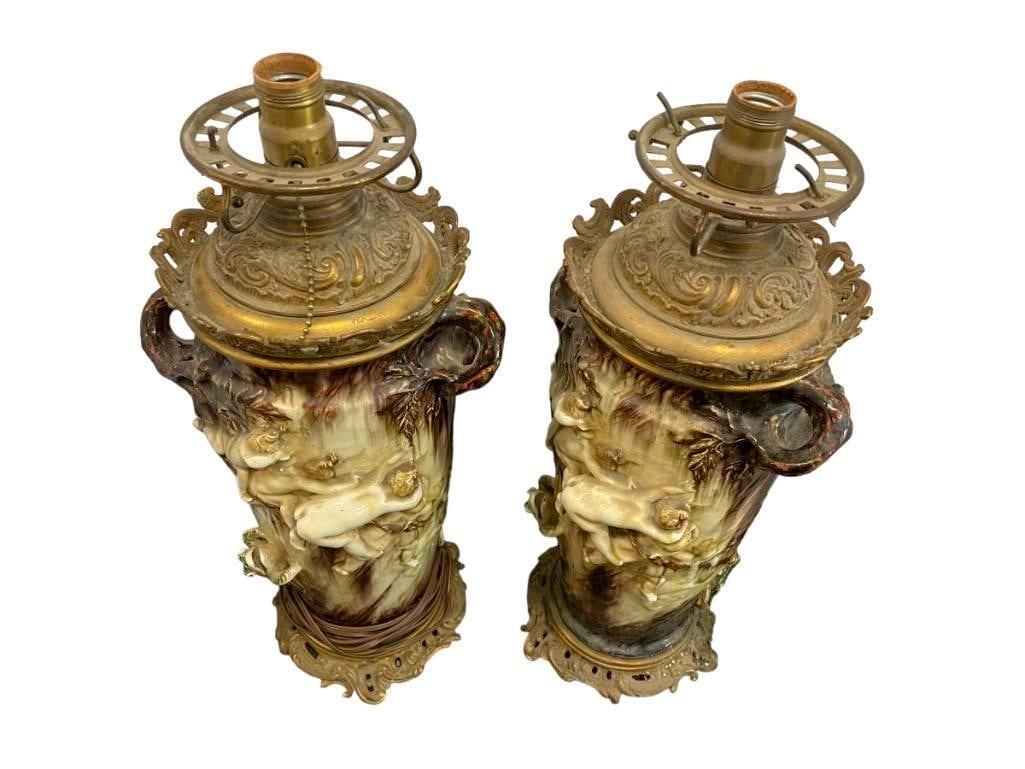 Jugendstil-Tischlampen aus Keramik von Theodore Deck und Gustave Cheret (Französisch) im Angebot