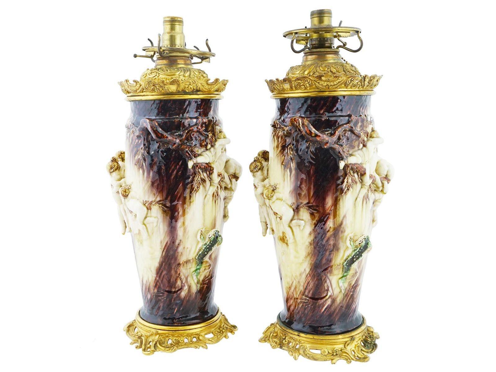 Jugendstil-Tischlampen aus Keramik von Theodore Deck und Gustave Cheret im Zustand „Gut“ im Angebot in New York, NY