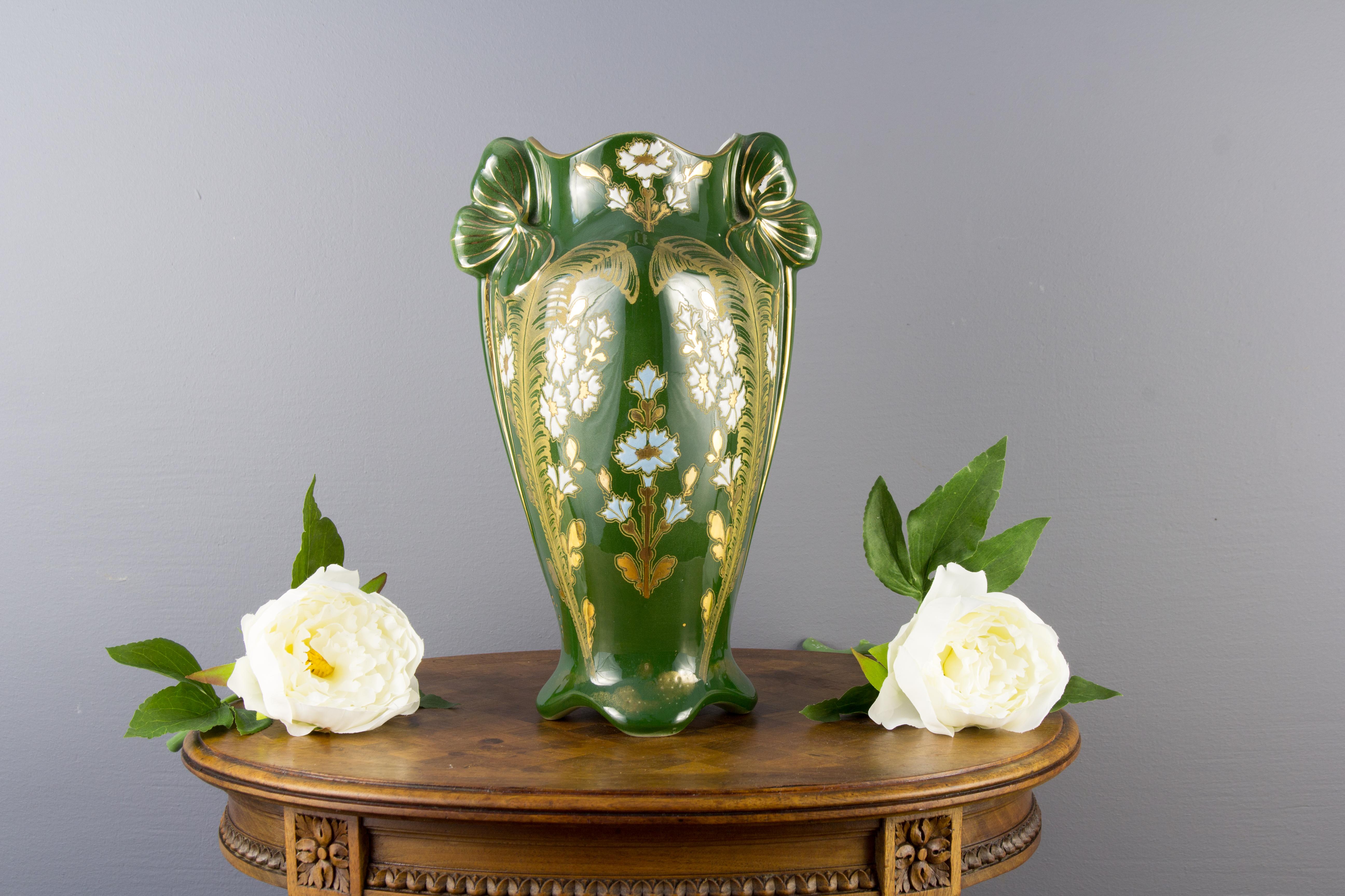 Art Nouveau Green Ceramic Vase, circa 1920 12