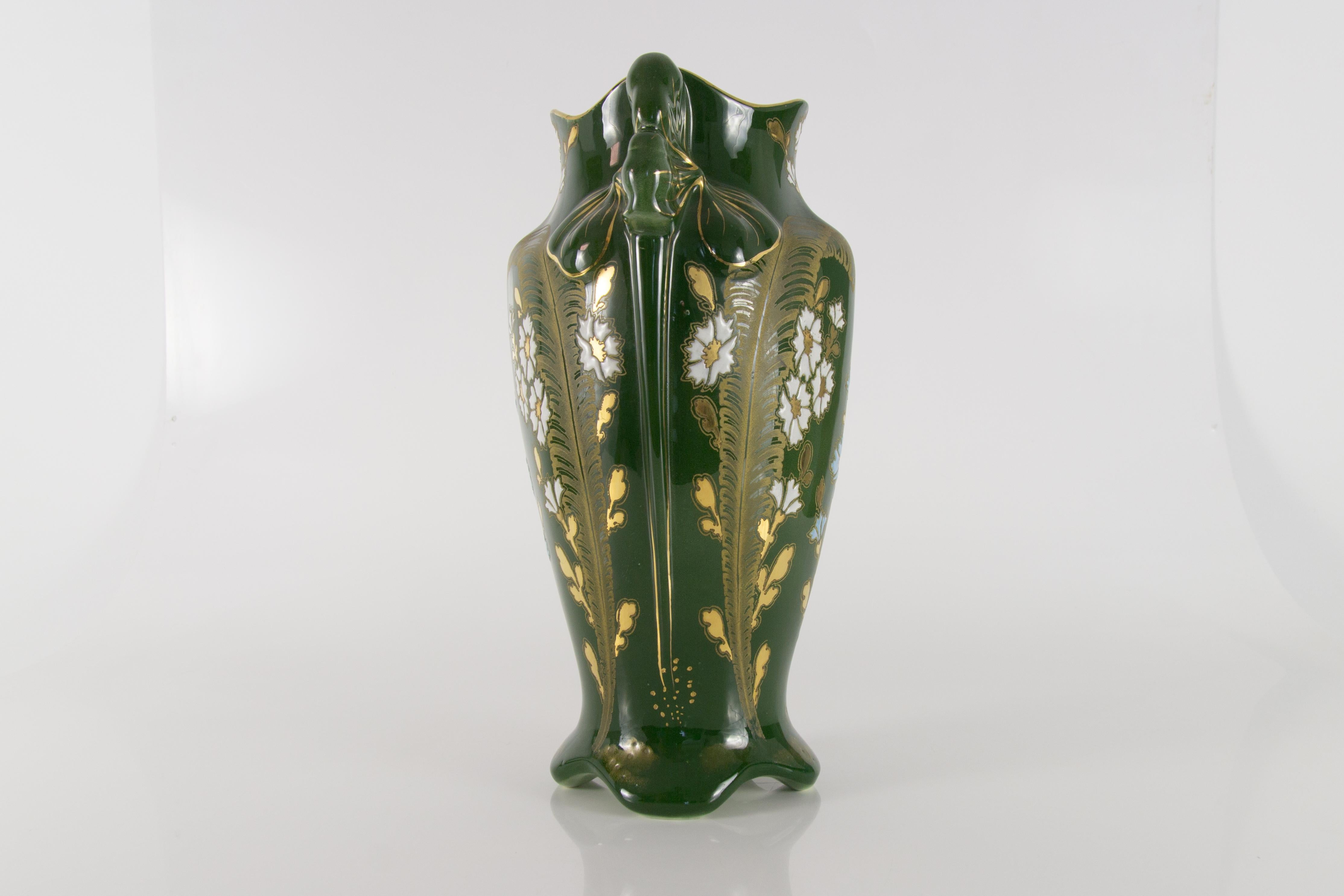 Glazed Art Nouveau Green Ceramic Vase, circa 1920