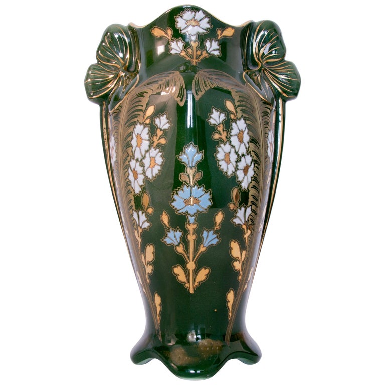 Art Nouveau Green Ceramic Vase, circa 1920 at 1stDibs