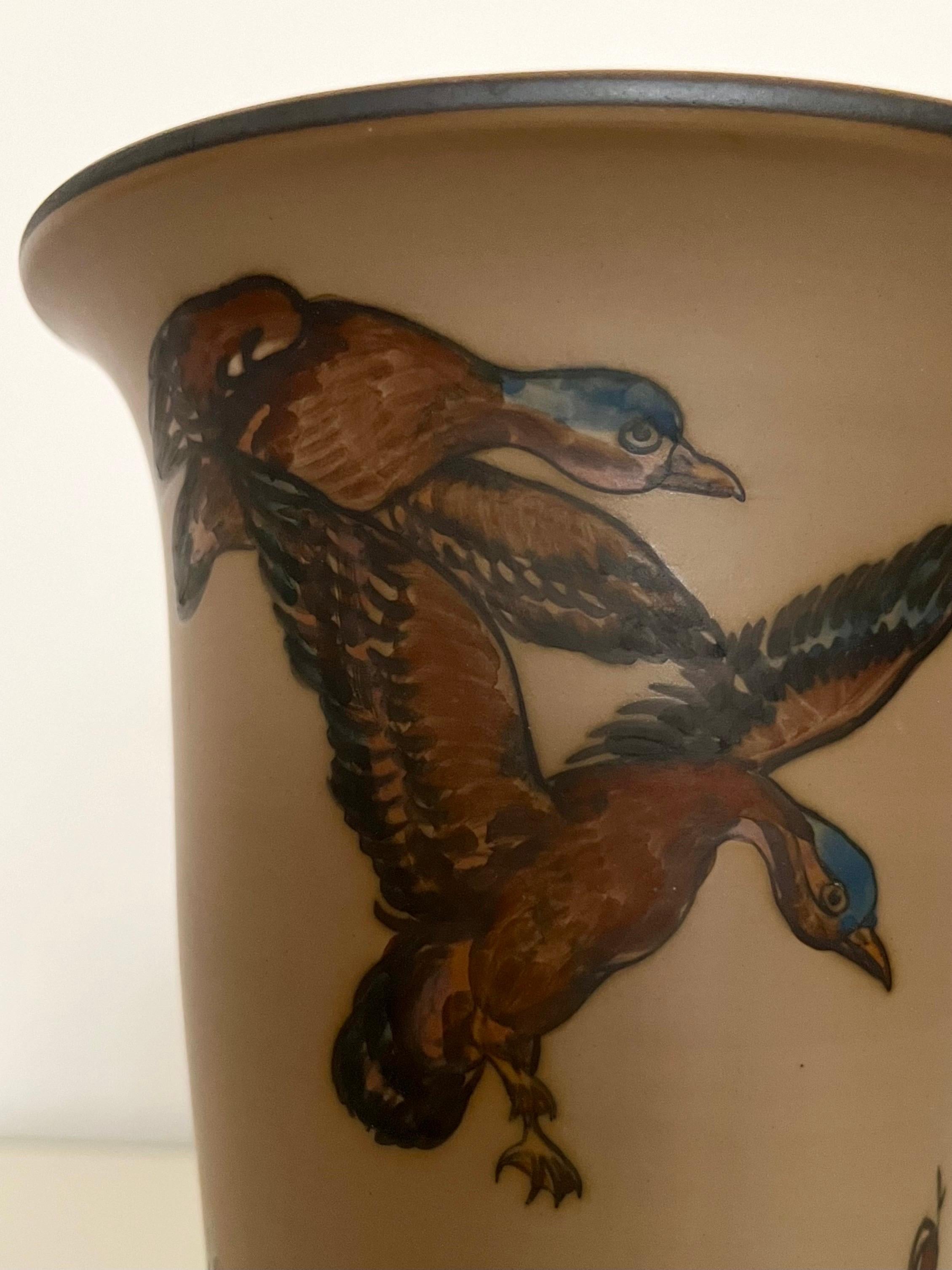 Art Nouveau Ceramic Vase Hand-Decorated by L. Hjorth, Denmark, 1930s For Sale 4