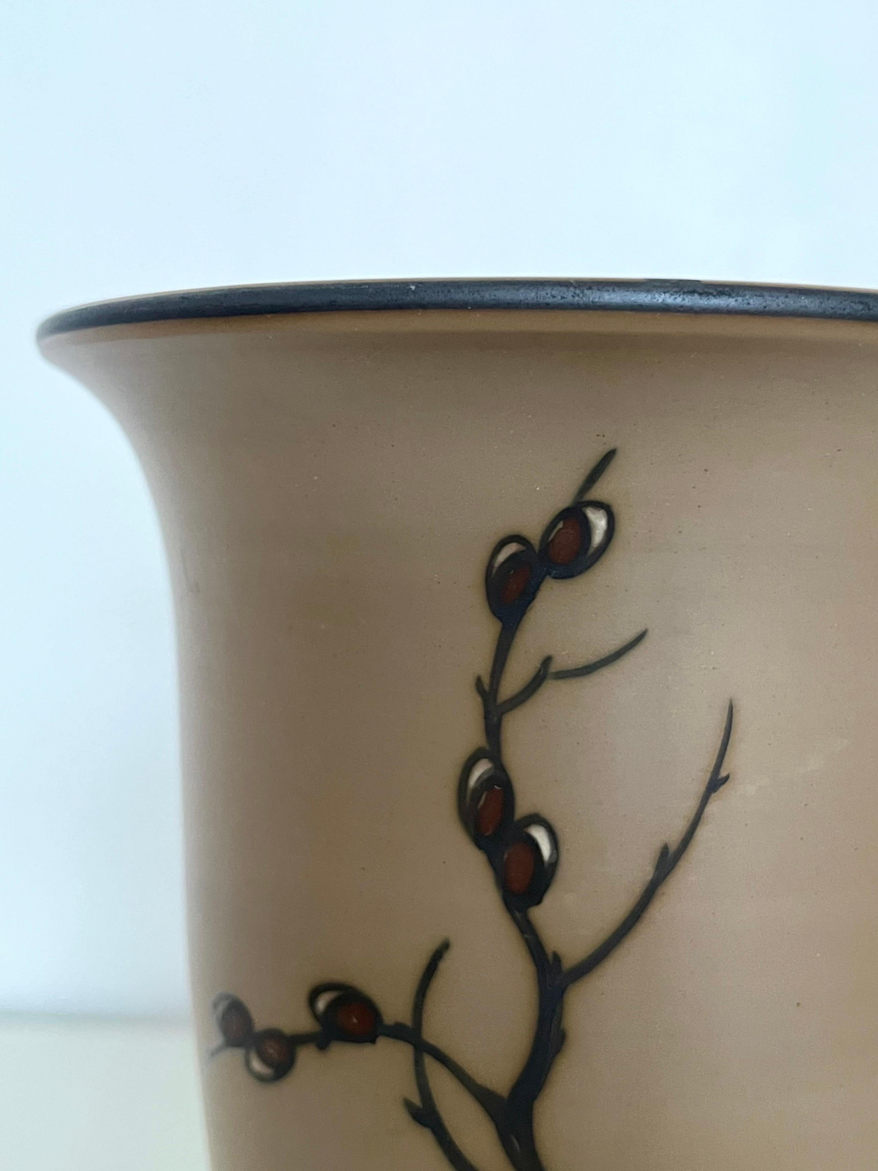 Art Nouveau Ceramic Vase Hand-Decorated by L. Hjorth, Denmark, 1930s For Sale 5