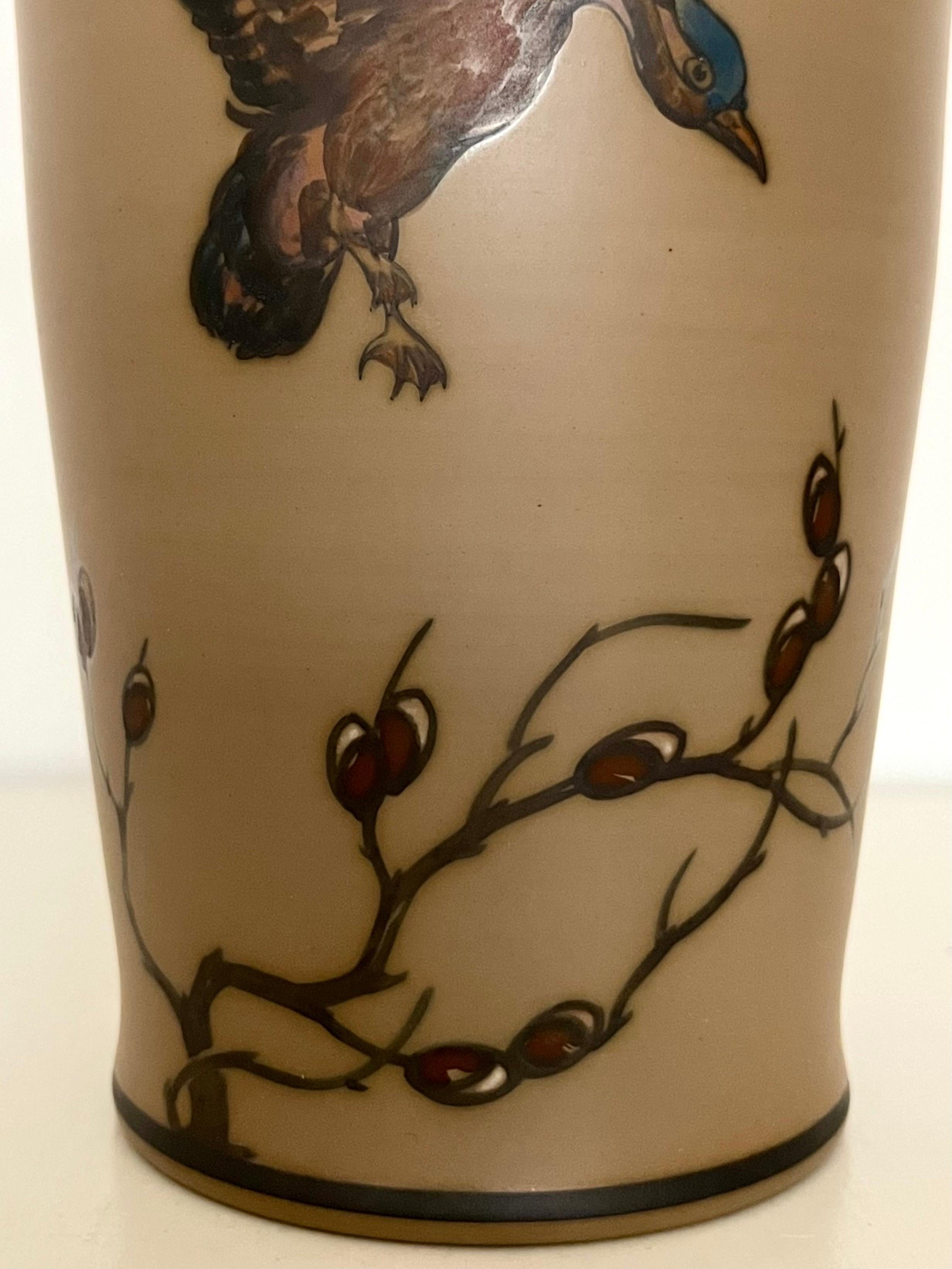 Art Nouveau Ceramic Vase Hand-Decorated by L. Hjorth, Denmark, 1930s For Sale 6