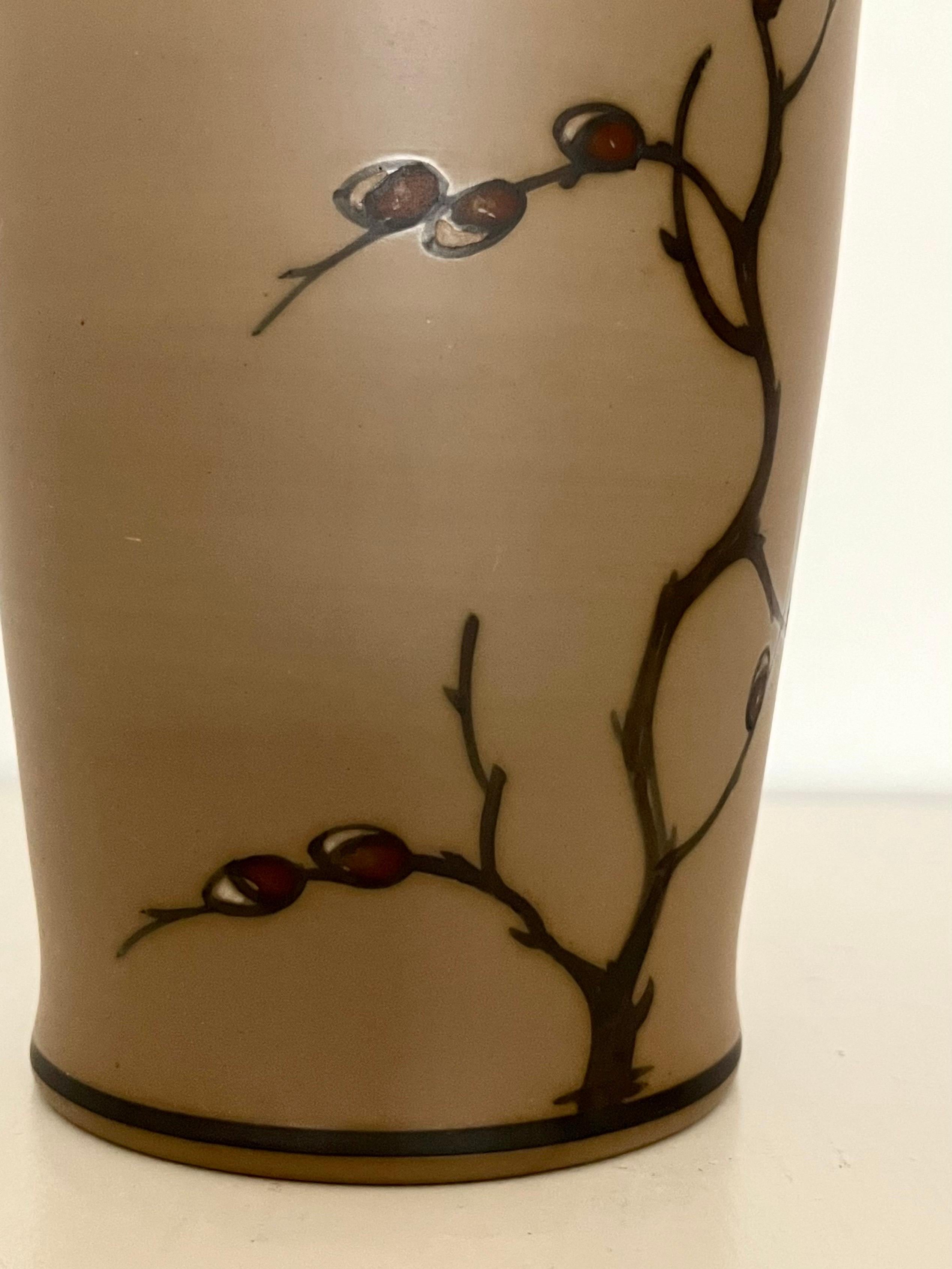 Art Nouveau Ceramic Vase Hand-Decorated by L. Hjorth, Denmark, 1930s For Sale 7
