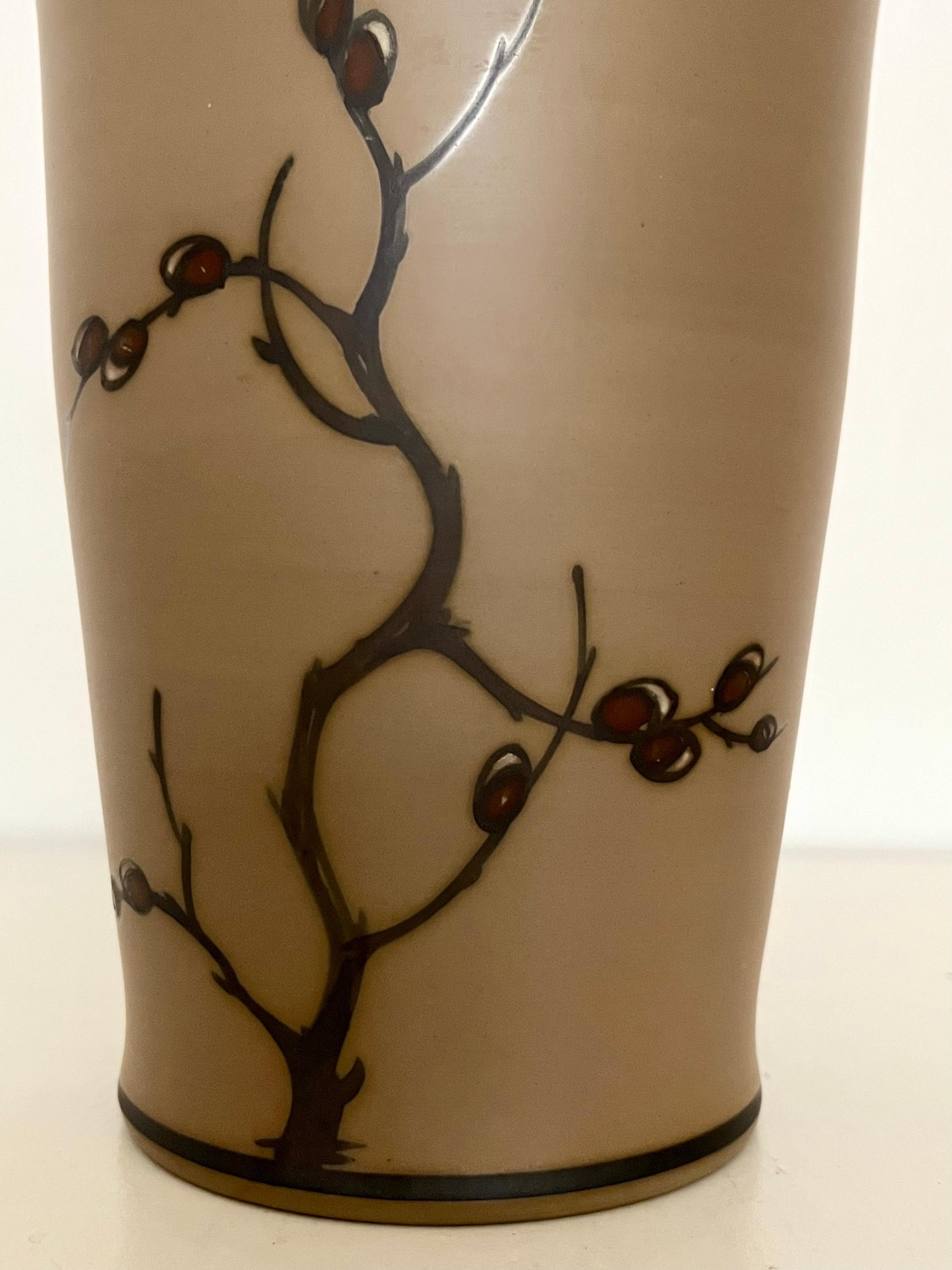 Art Nouveau Ceramic Vase Hand-Decorated by L. Hjorth, Denmark, 1930s For Sale 8