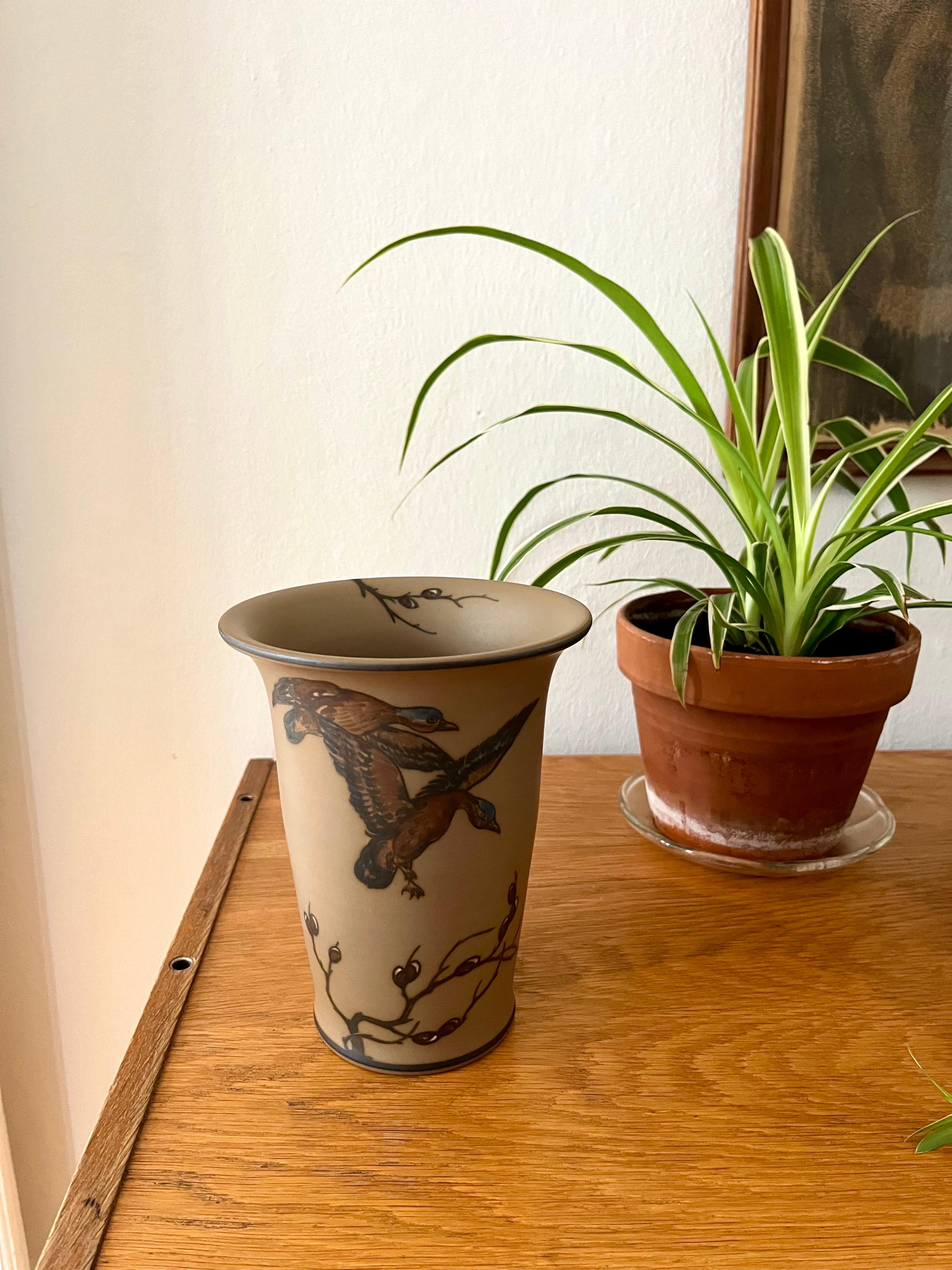 Danish Art Nouveau Ceramic Vase Hand-Decorated by L. Hjorth, Denmark, 1930s For Sale