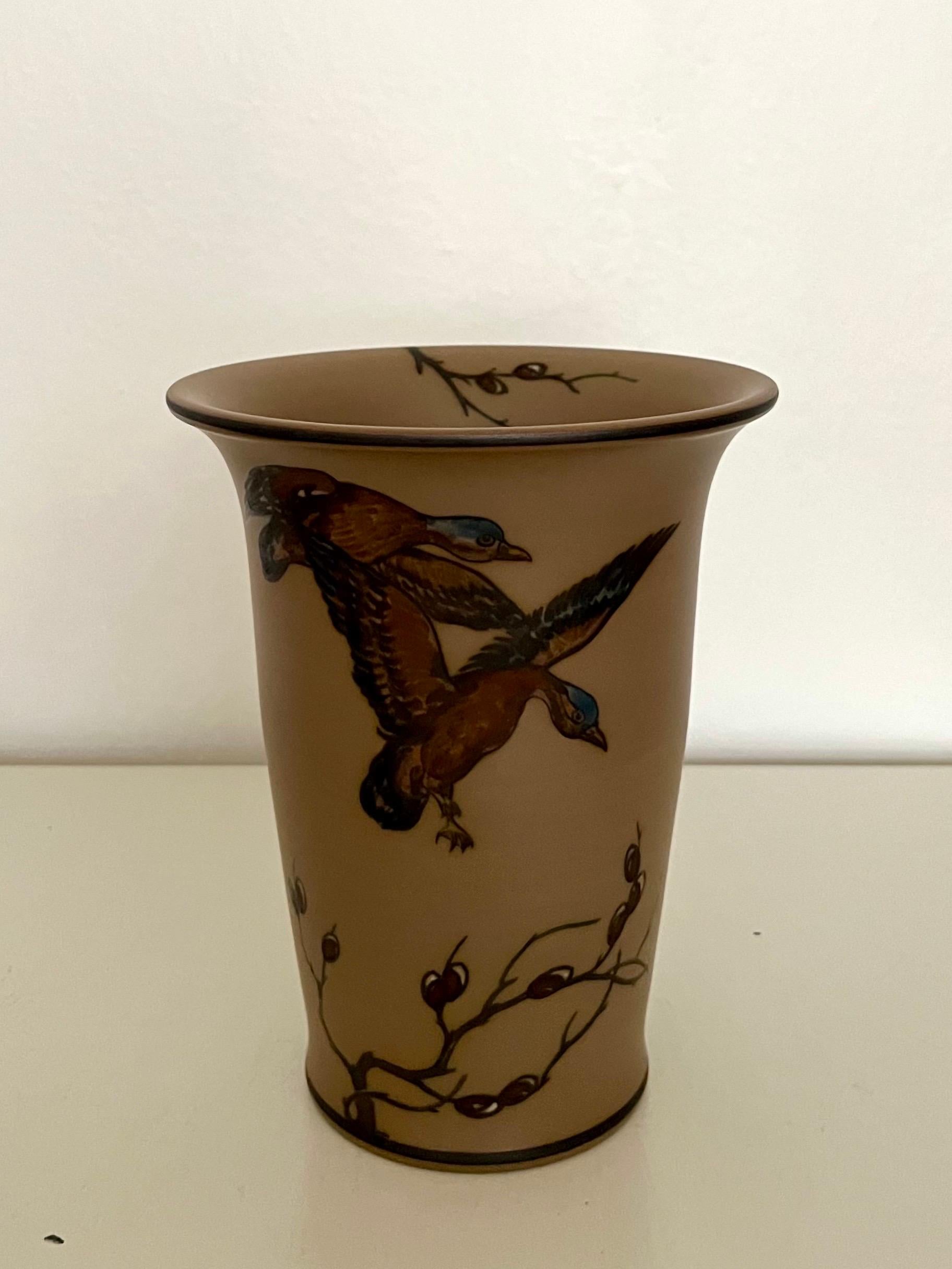 Hand-Crafted Art Nouveau Ceramic Vase Hand-Decorated by L. Hjorth, Denmark, 1930s For Sale