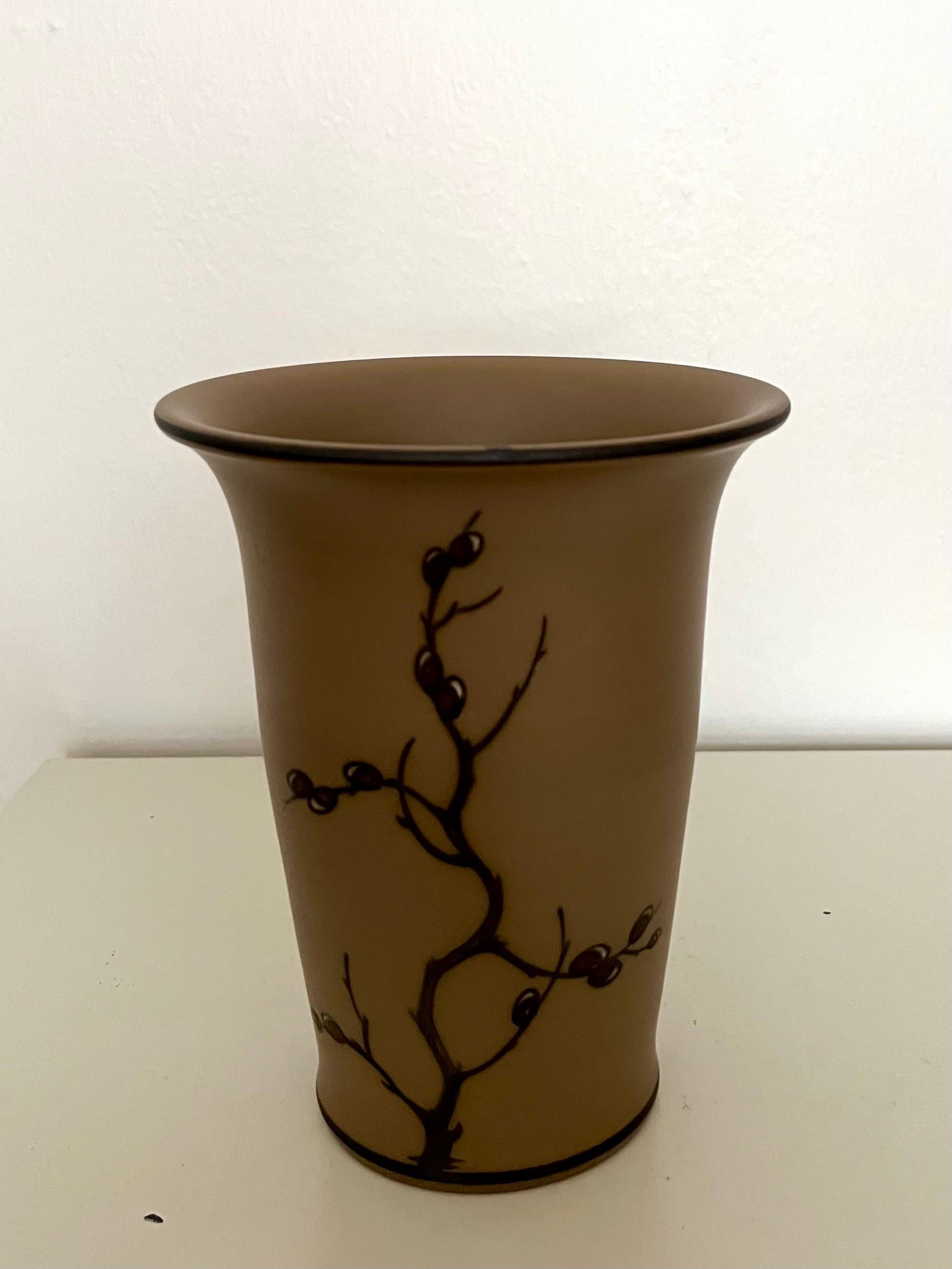 Mid-20th Century Art Nouveau Ceramic Vase Hand-Decorated by L. Hjorth, Denmark, 1930s For Sale
