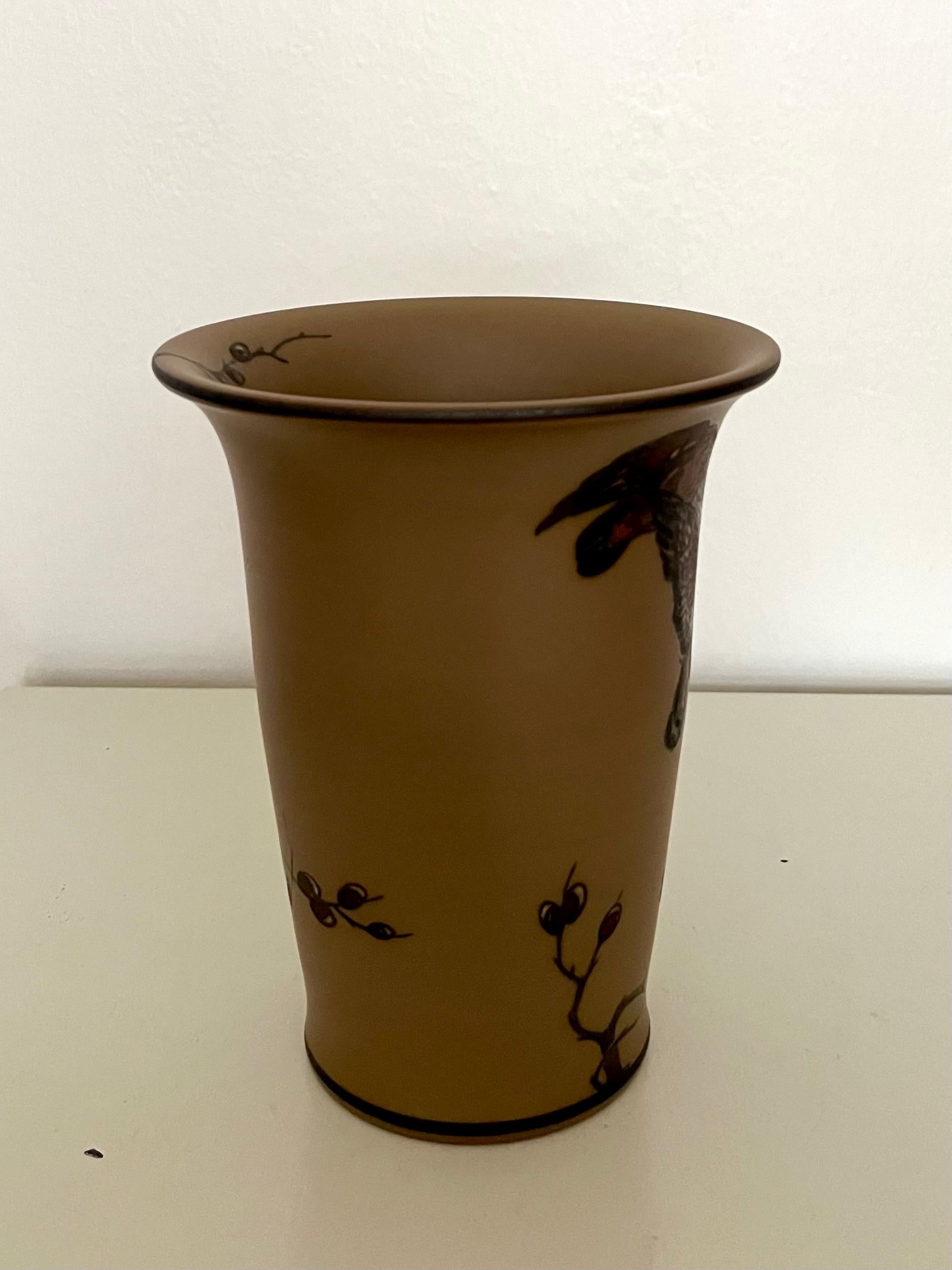 Art Nouveau Ceramic Vase Hand-Decorated by L. Hjorth, Denmark, 1930s For Sale 1