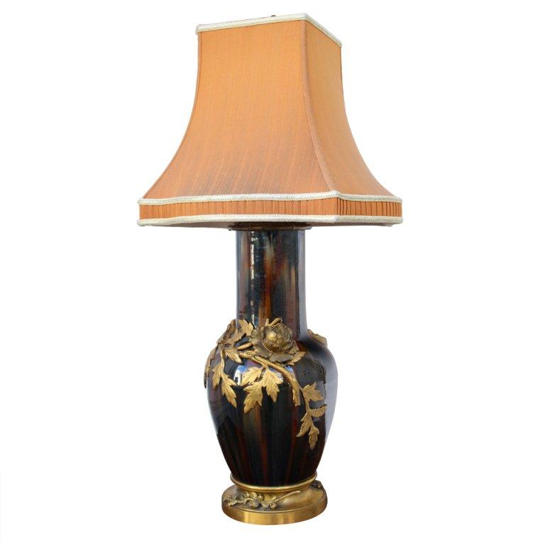 Art Nouveau Ceramic Vase Mounted in Lamp For Sale