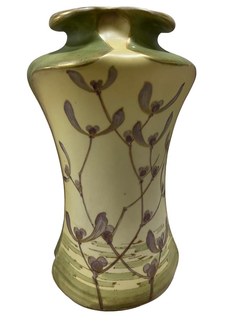 Austrian Art Nouveau ceramic vase with Birds Flowers by Turn Teplitz Amphora Austria 1900 For Sale