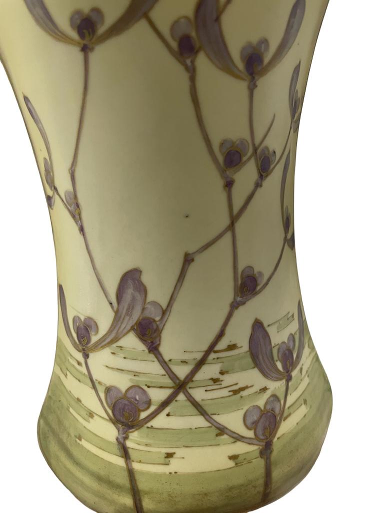 Glazed Art Nouveau ceramic vase with Birds Flowers by Turn Teplitz Amphora Austria 1900 For Sale