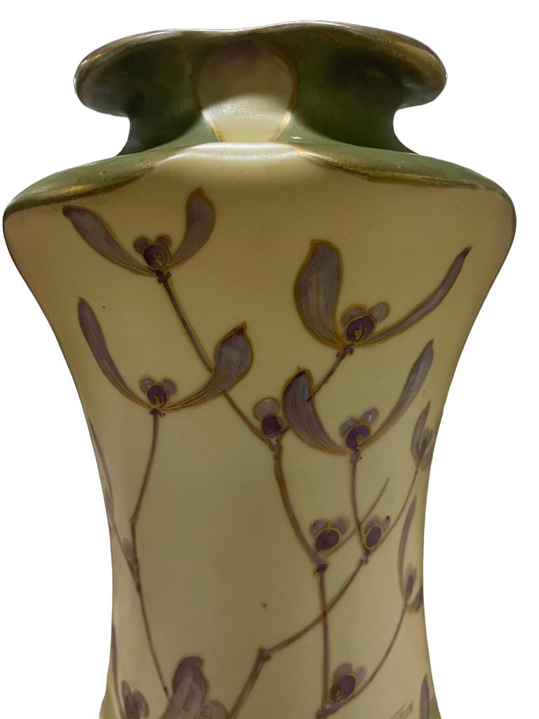 Early 20th Century Art Nouveau ceramic vase with Birds Flowers by Turn Teplitz Amphora Austria 1900 For Sale