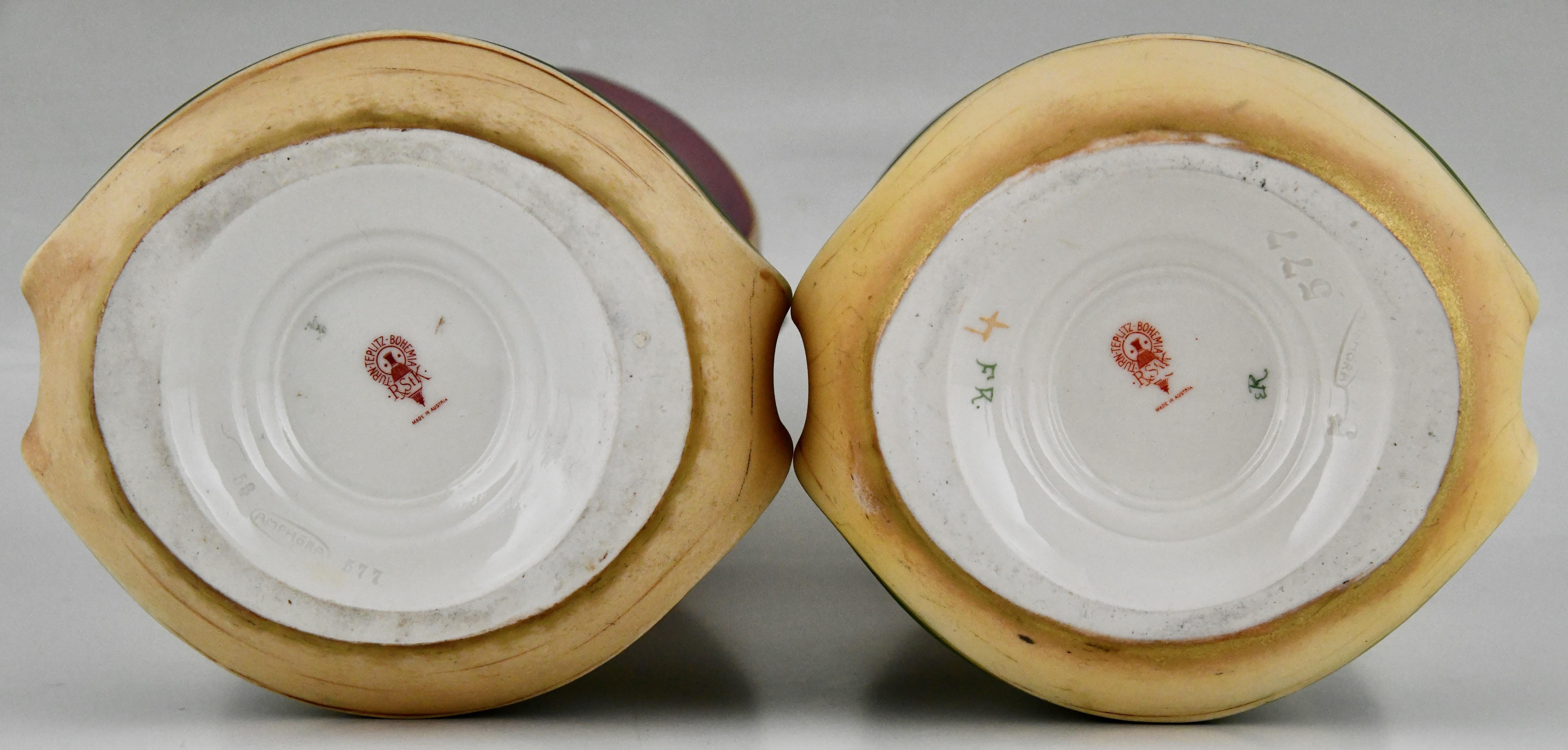 Art Nouveau ceramic vases with gilt flowers by Turn Teplitz Amphora Austria 1900 For Sale 1