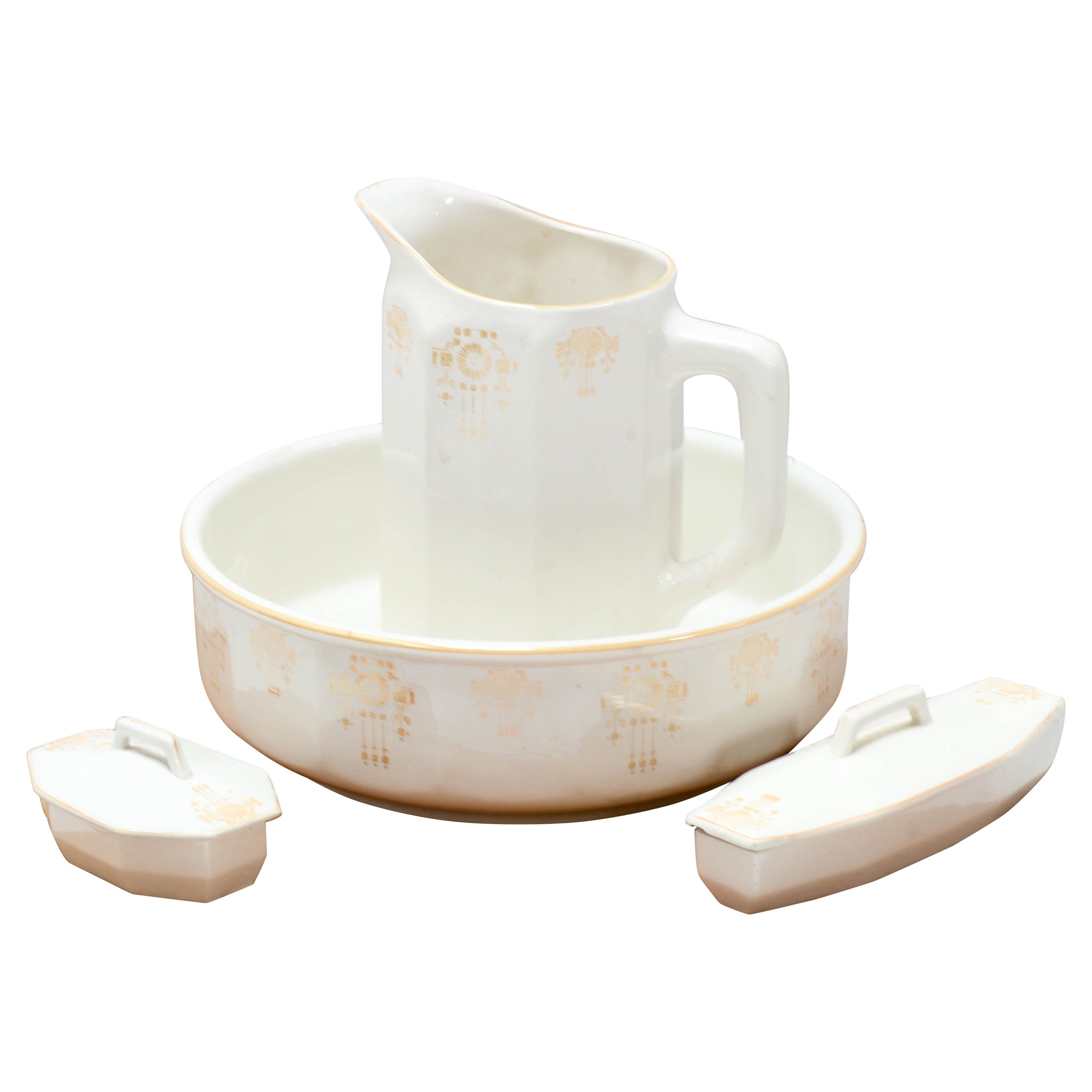 Keramik-Waschschale und Krug im Jugendstil, 1900er Jahre