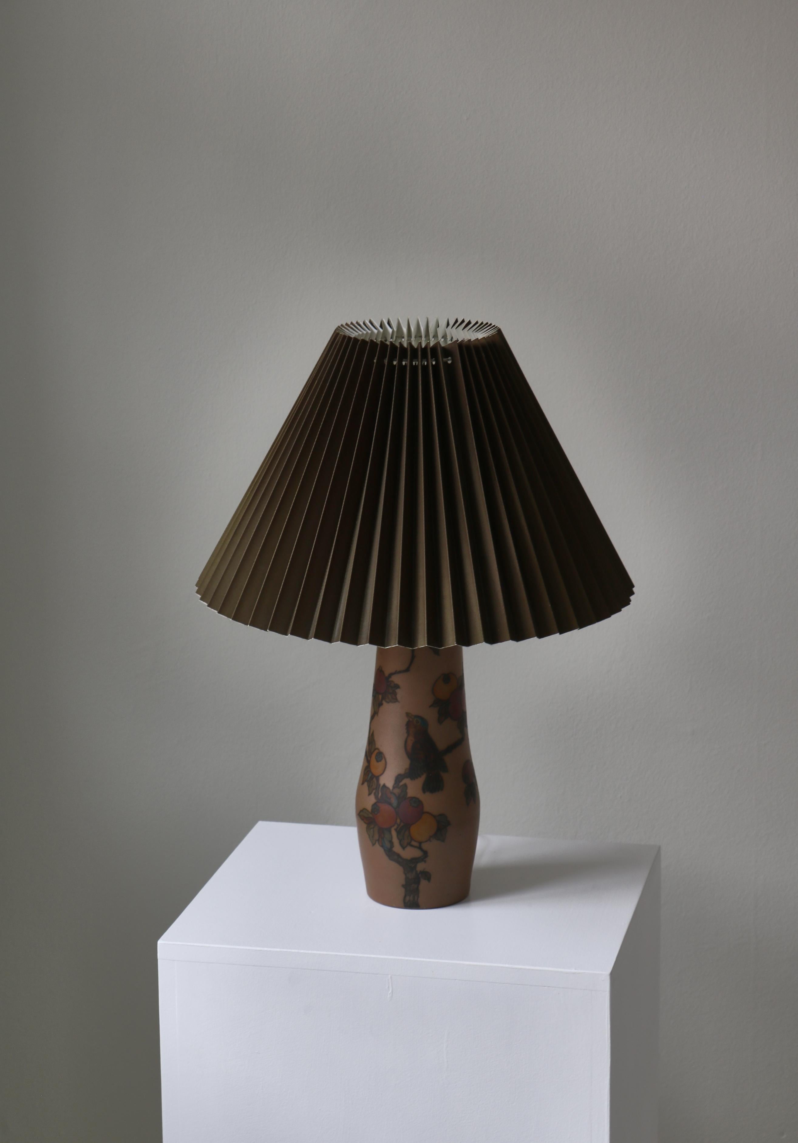 Mid-20th Century Art Nouveau Ceramics Table Lamp Hand Decorated at L. Hjort, Denmark, 1930s For Sale