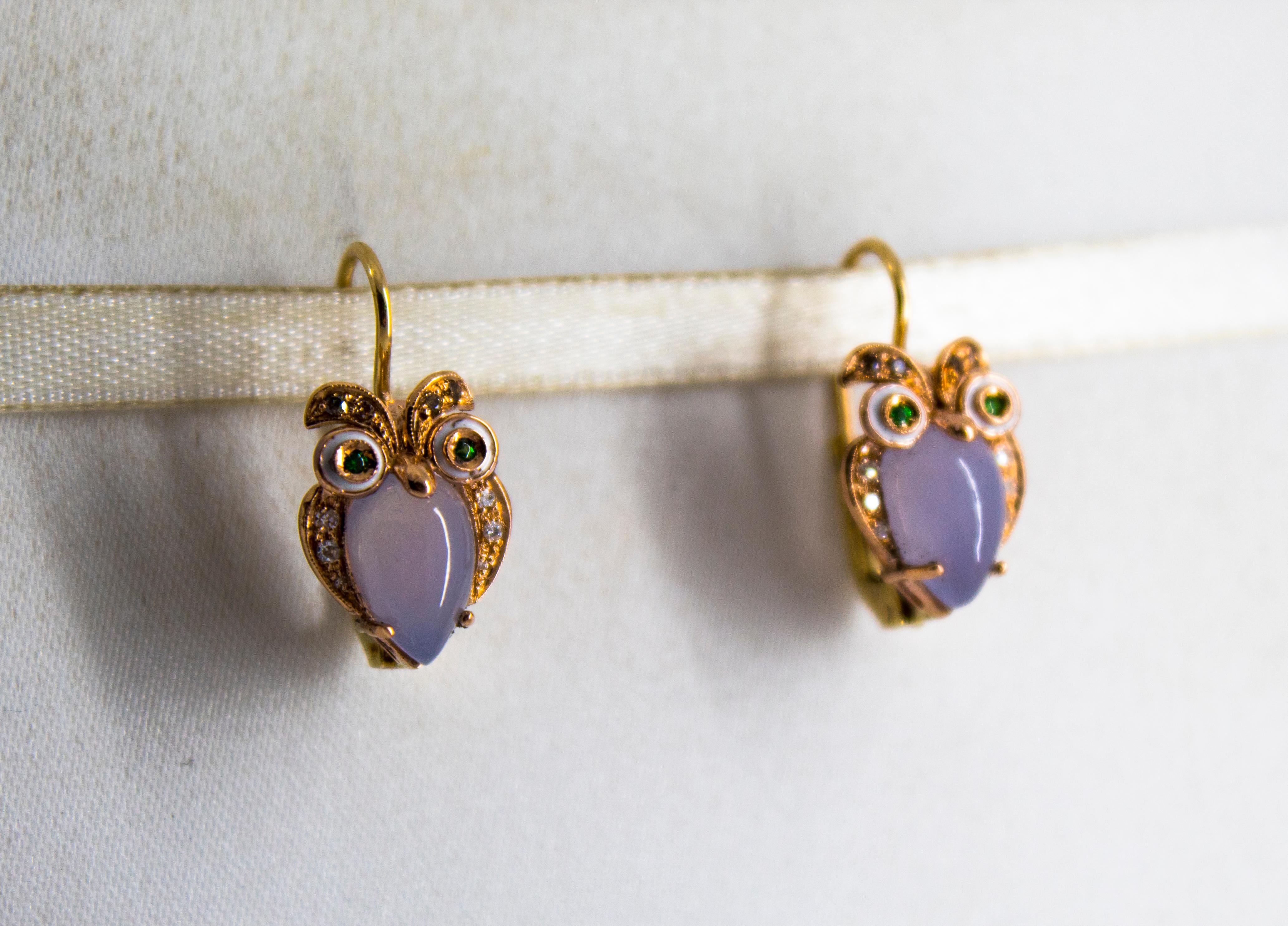 Art Nouveau Chalcedony White Black Diamond Tsavorite Yellow Gold 