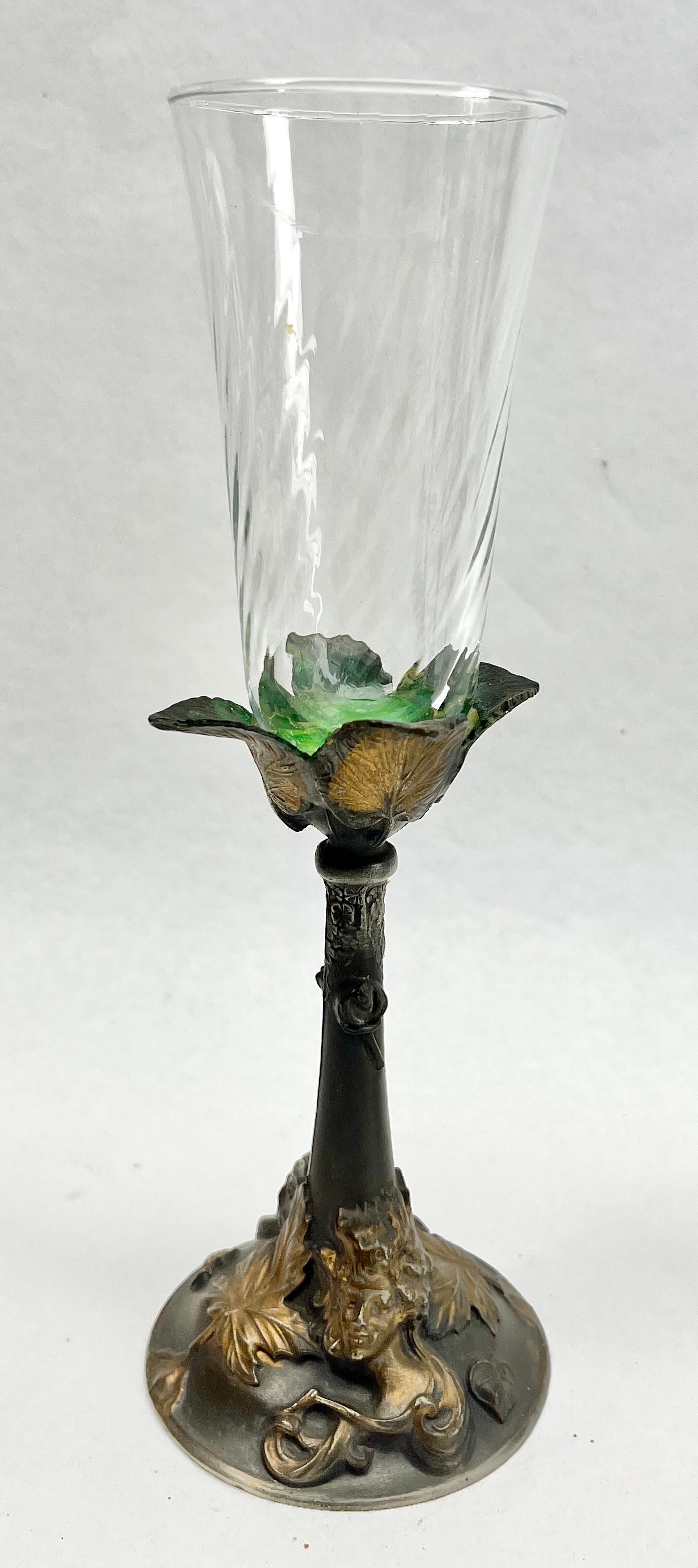 Art Nouveau Champagne Glasses Signed Kaizerzinn Model 4910 No 5  Germany For Sale 2
