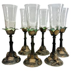 Art Nouveau Champagne Glasses Signed Kaizerzinn Model 4910 No 5  Germany