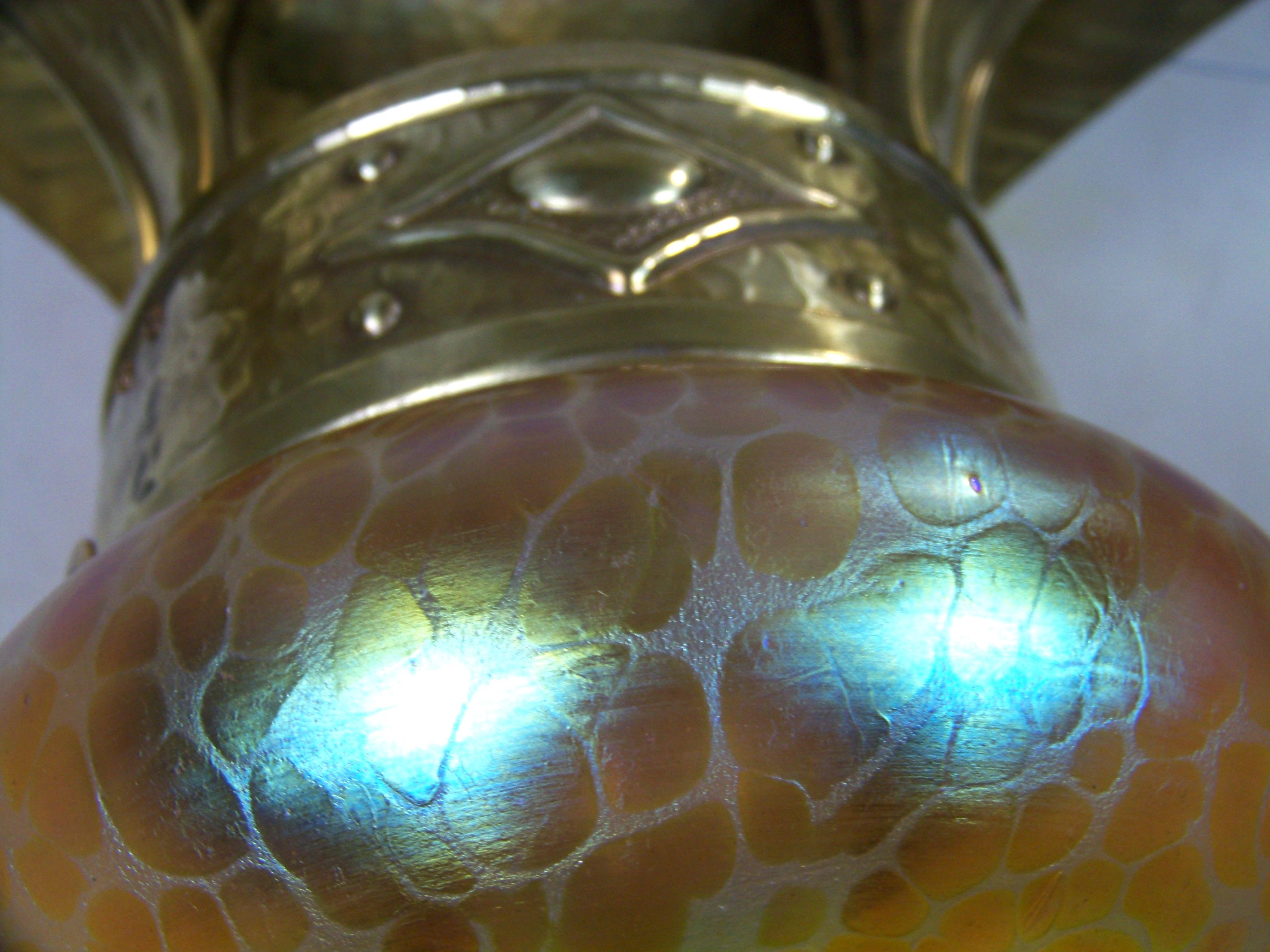 20th Century Art Nouveau Chandelier, Ceiling Lamp, with Iridescent Glass, Loetz For Sale