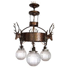 Art Nouveau chandelier from an aristocratic Austrian hunting lodge