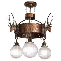Art Nouveau chandelier from an aristocratic Austrian hunting lodge