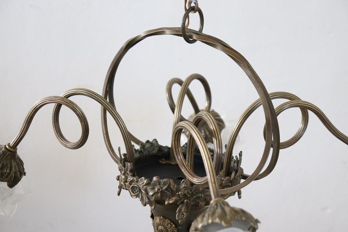 Art Nouveau Chandelier in Brass with 4 Bulbs 7
