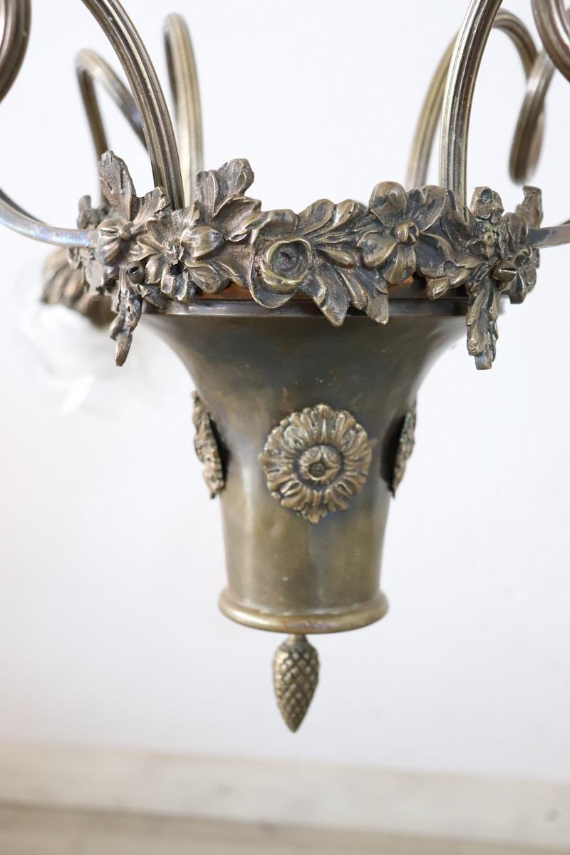 Art Nouveau Chandelier in Brass with 4 Bulbs 3