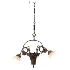 Art Nouveau Chandelier in Brass with 4 Bulbs