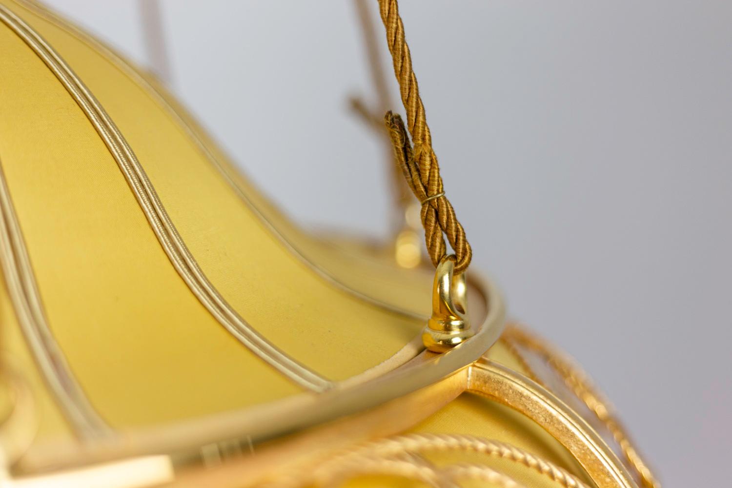 Early 20th Century Art Nouveau Chandelier in Gilt Bronze and Yellow Fabric, circa 1900