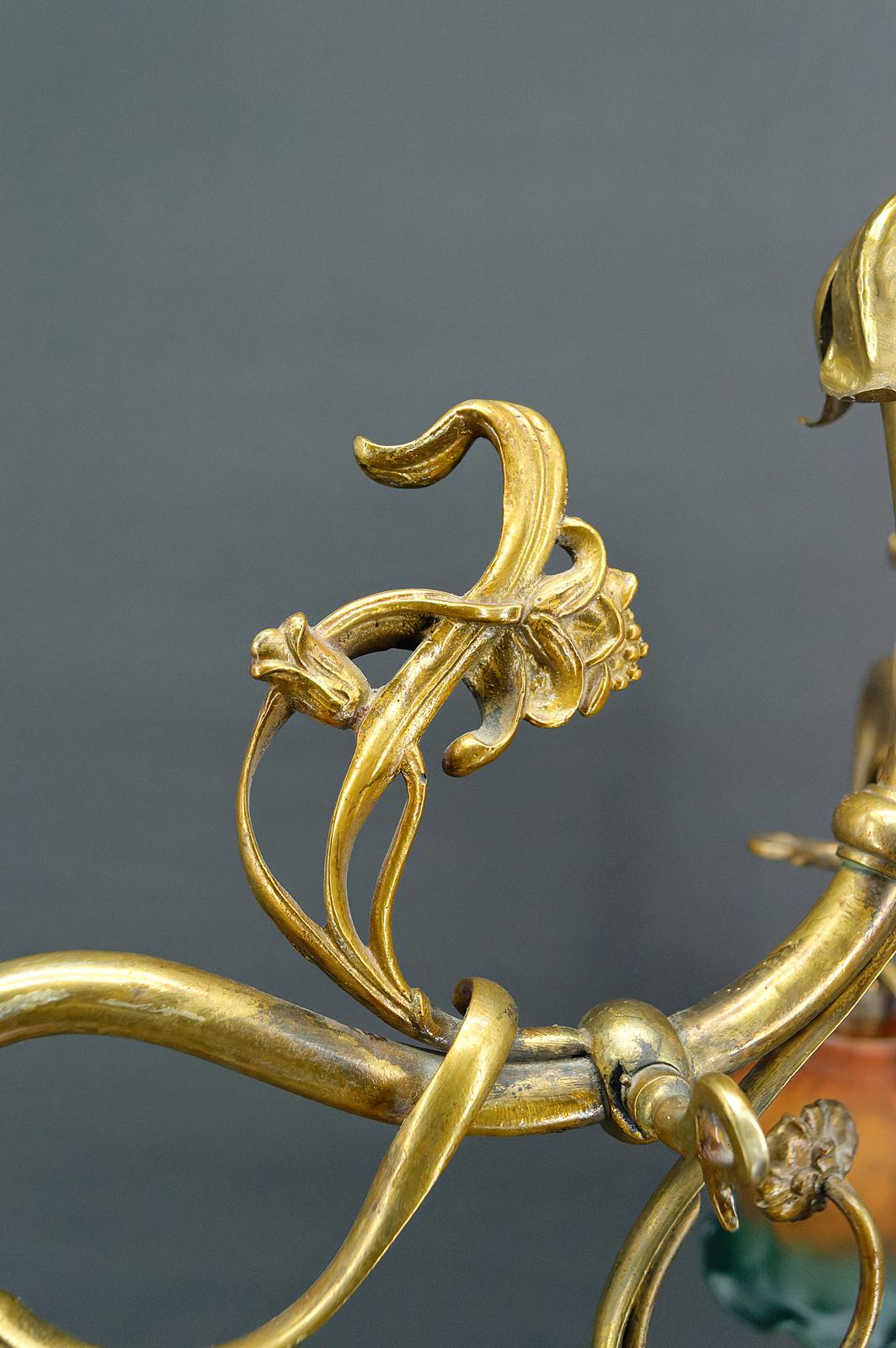 Jugendstil-Kronleuchter aus vergoldeter Bronze, Frankreich, um 1890 im Angebot 7