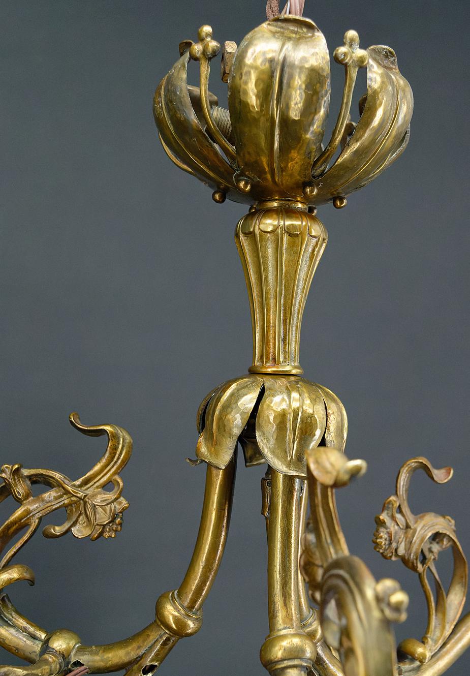 Jugendstil-Kronleuchter aus vergoldeter Bronze, Frankreich, um 1890 im Angebot 8