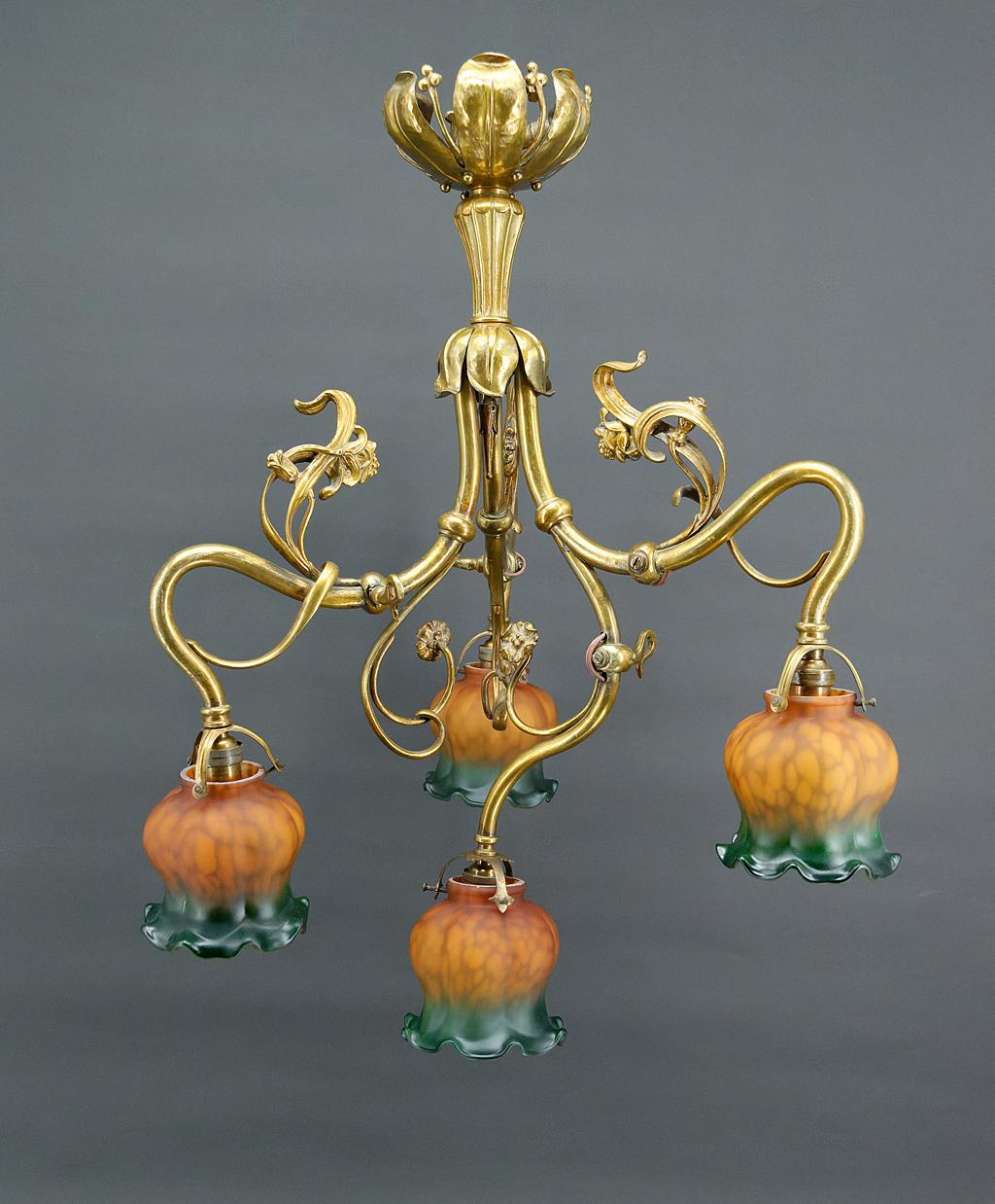 French Art Nouveau Chandelier in Gilt Bronze, France, Circa 1890 For Sale