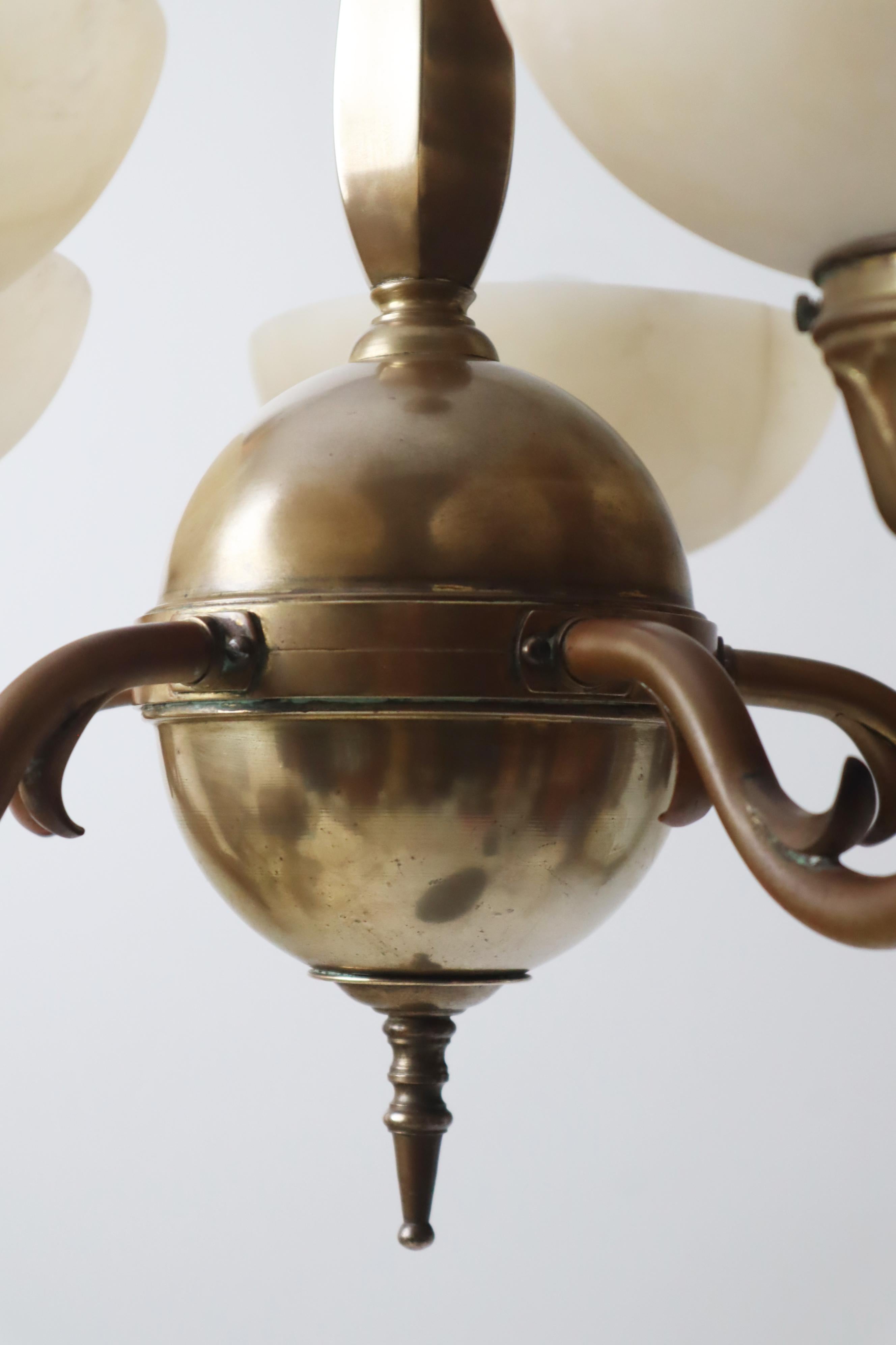 Art-Nouveau Chandelier made out of Brass and Alabaster 1920s 7