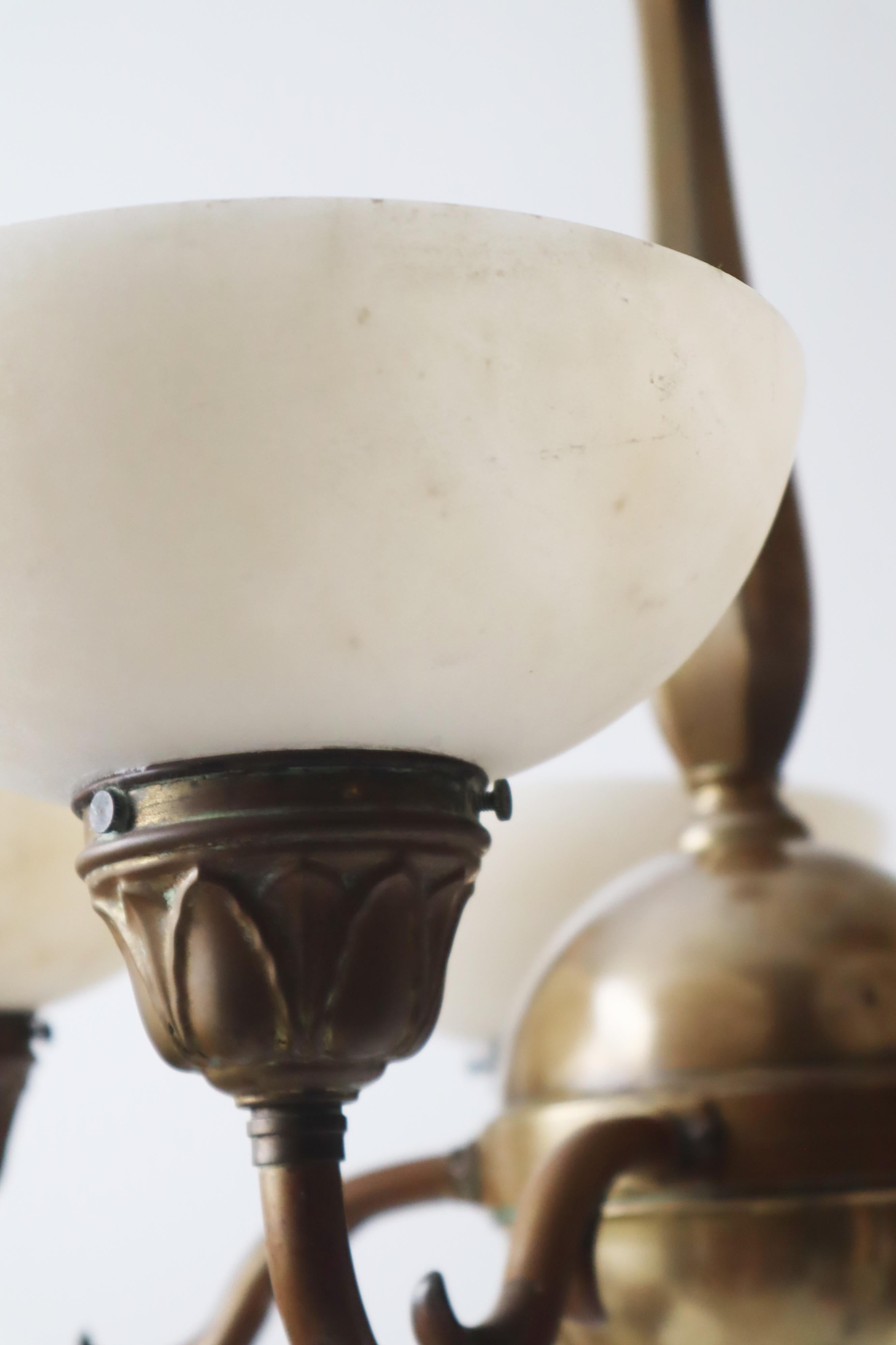 Art-Nouveau Chandelier made out of Brass and Alabaster 1920s 8