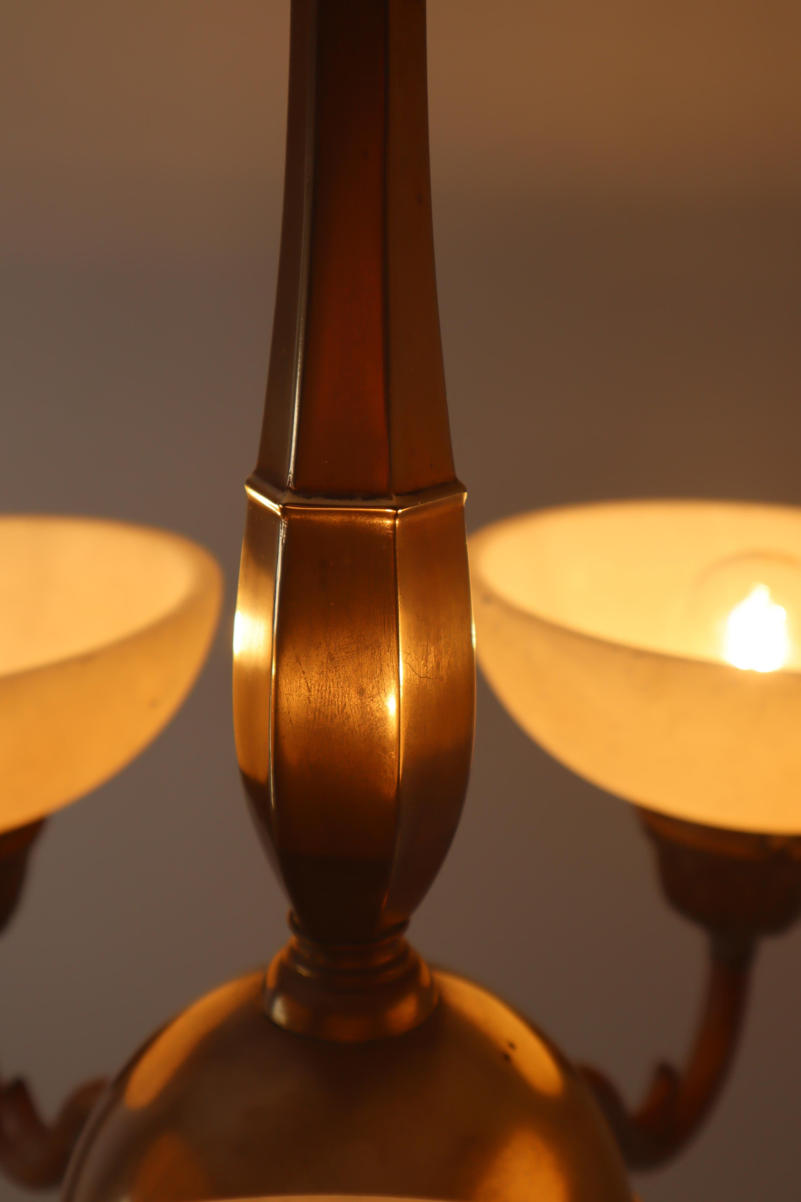 Art-Nouveau Chandelier made out of Brass and Alabaster 1920s 1