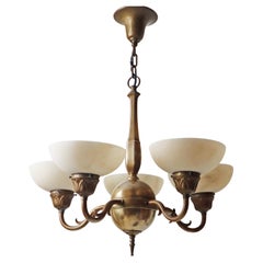 Art-Nouveau Chandelier made out of Brass and Alabaster 1920s