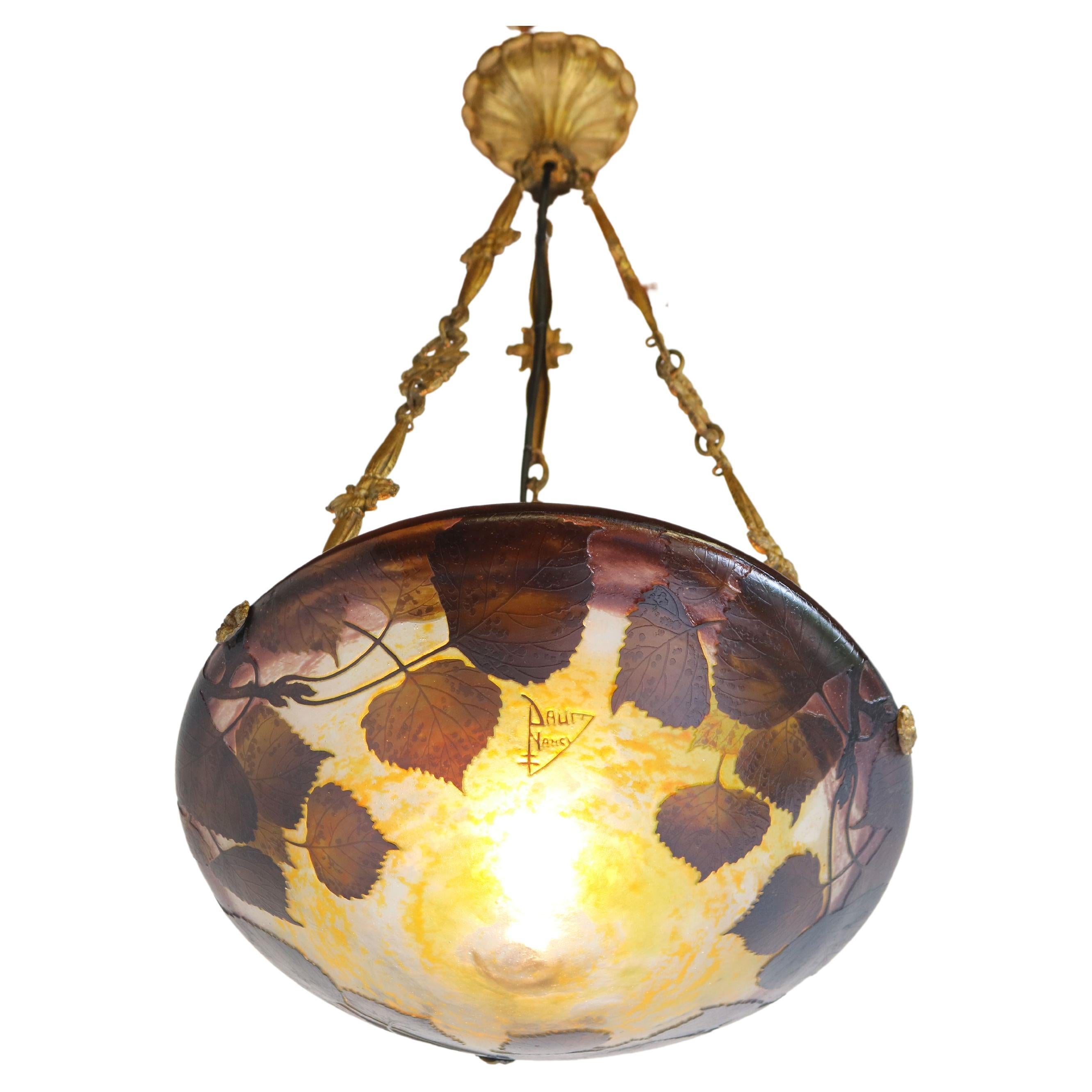 Lustre / Lampe à suspension Art nouveau de Daum Nancy & A. Petitot, 1910, France en vente