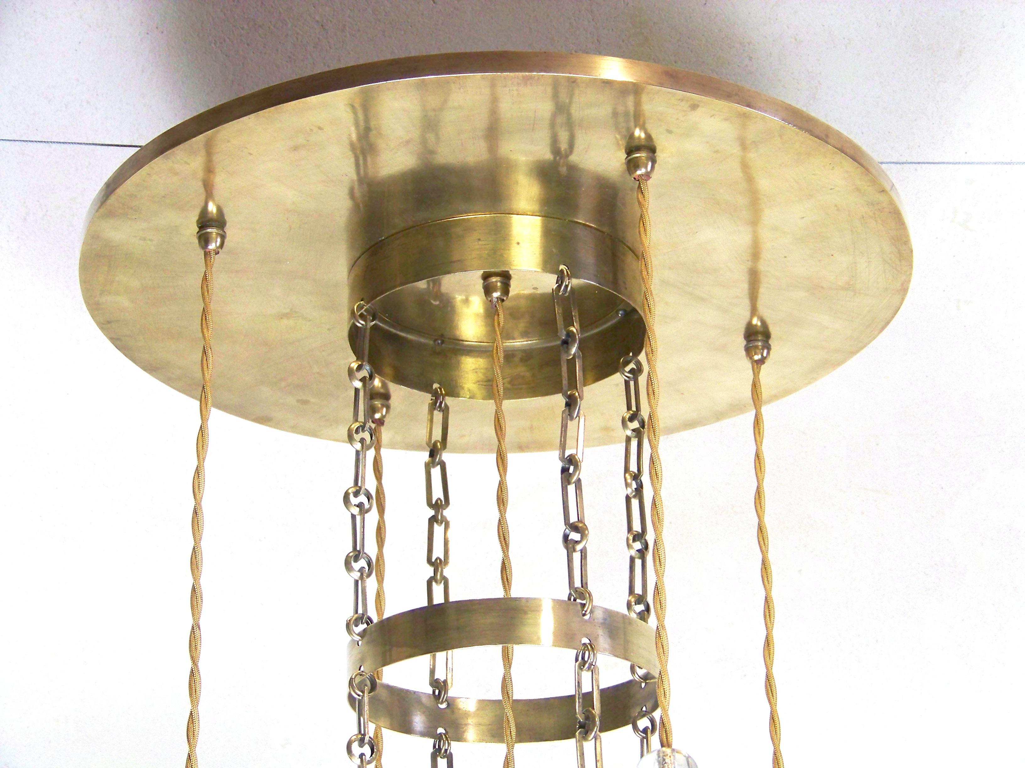 Belle Époque Art Nouveau Chandelier with Iridescent Shade, Loetz For Sale