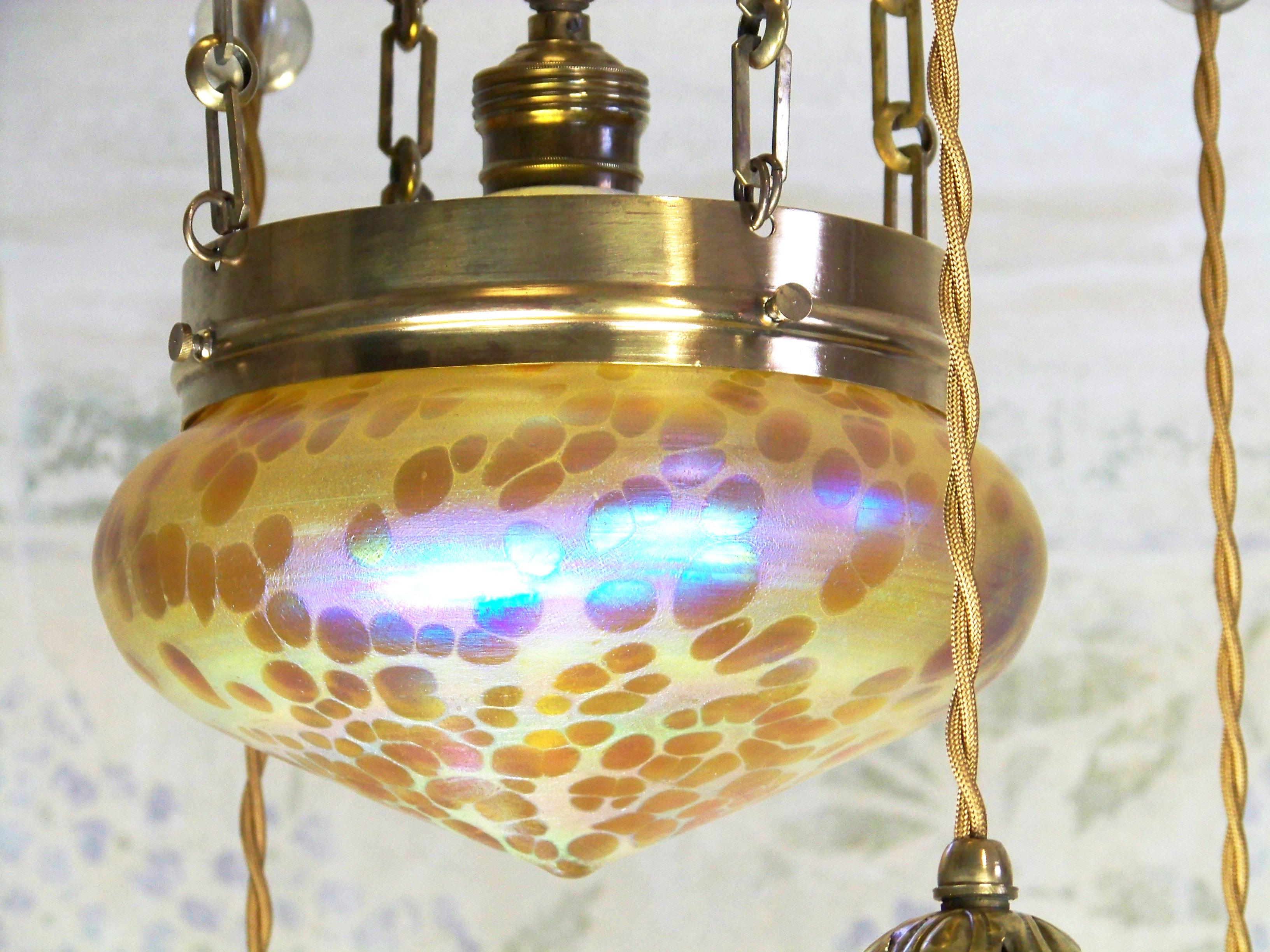 Austrian Art Nouveau Chandelier with Iridescent Shade, Loetz