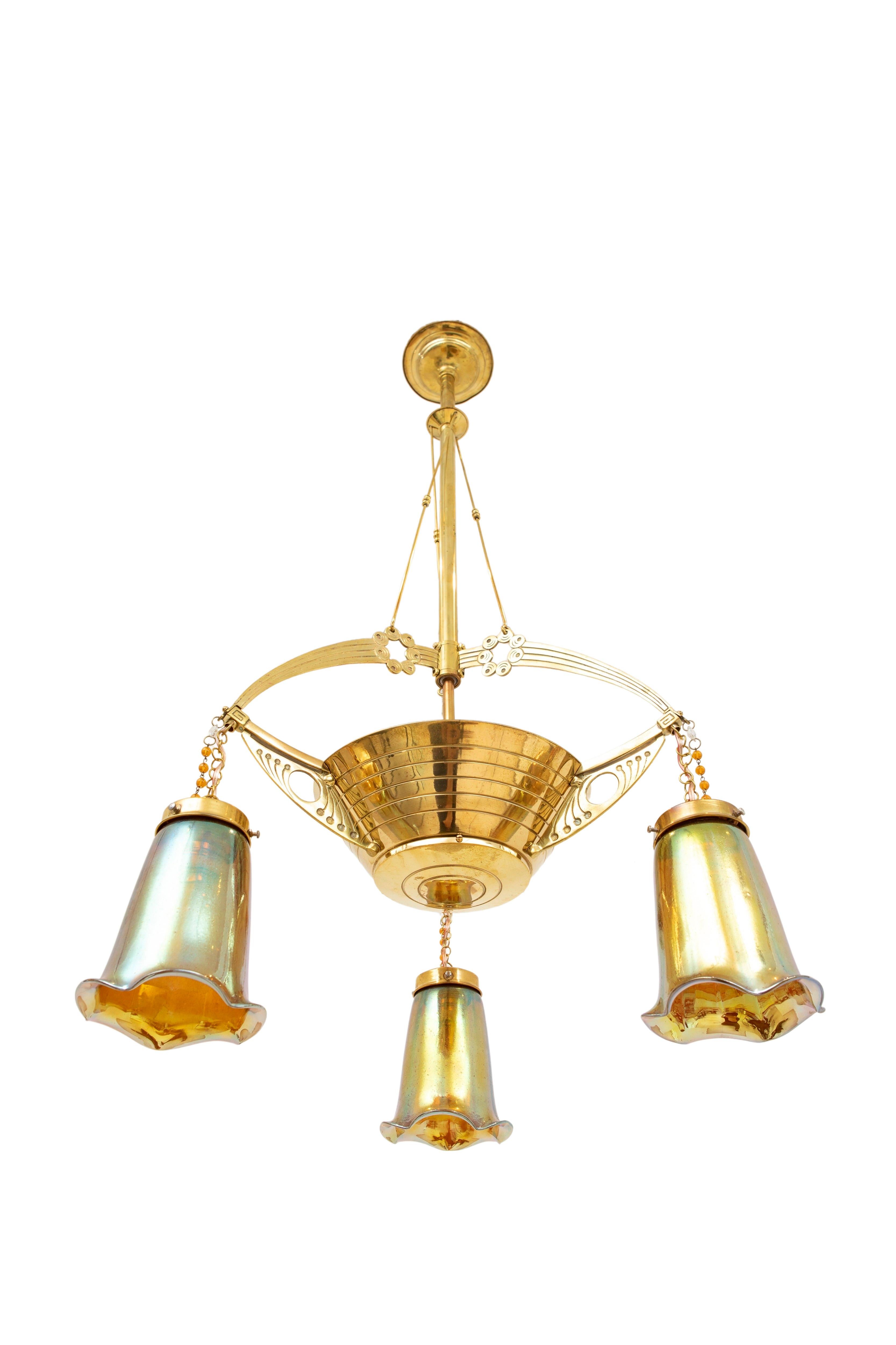 Lámpara Art Nouveau de cristal de Johann Loetz Witwe ca. 1900 Austríaco en venta
